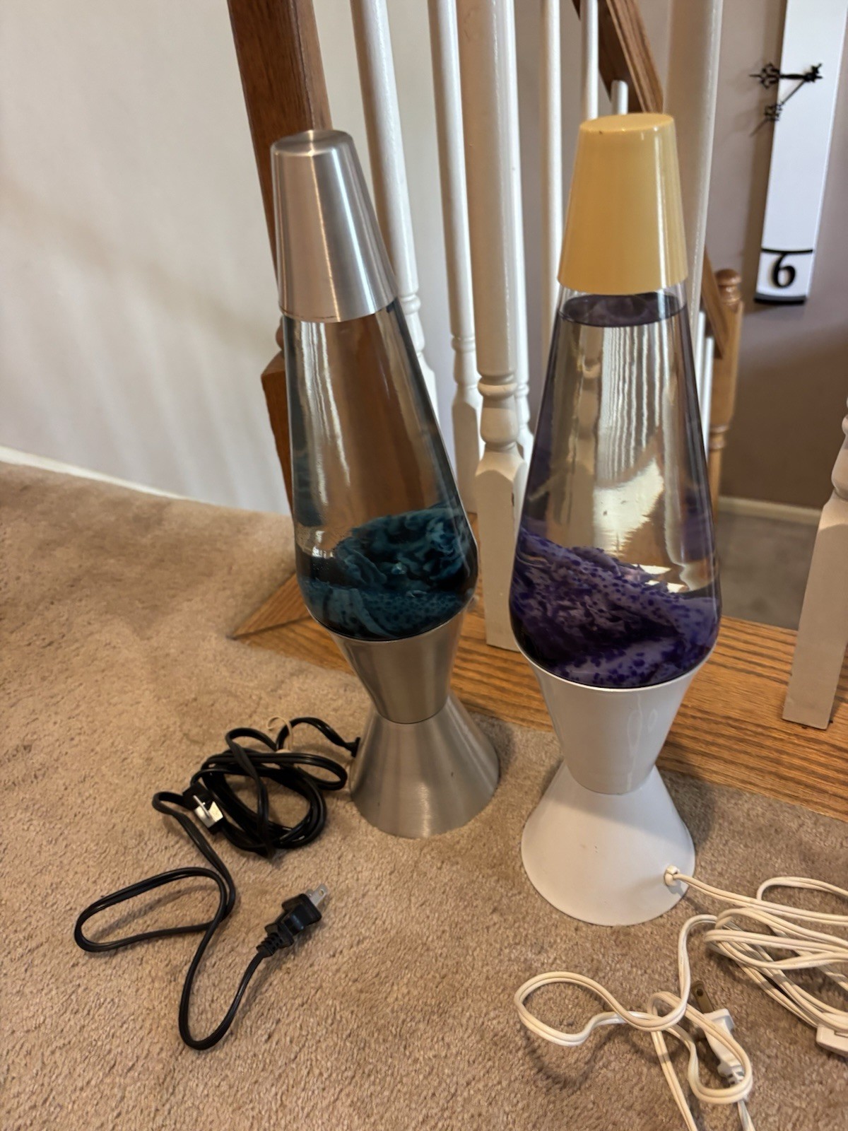 Vintage lot,  TWO Lava Lite Lamps, 1990'S PURPLE AND BLUE  BOTH WORK
