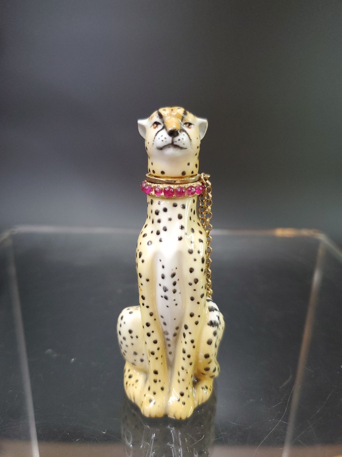 Rare Halcyon Days Jewel Encrusted Cheetah Scent Bottle 9k Gold & Ruby Collar Rare Halcyon Days Jewel Encrusted Cheetah Scent Bottle 9k Gold & Ruby Collar