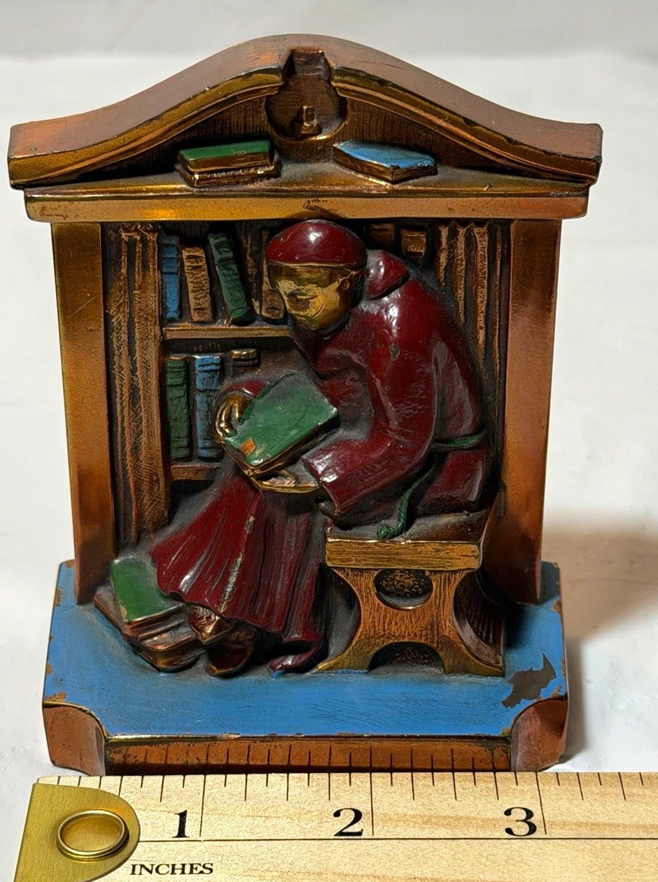 Antique 1922 L.V. Aronson Ronson Monk Reading Library Bookend LVA Single