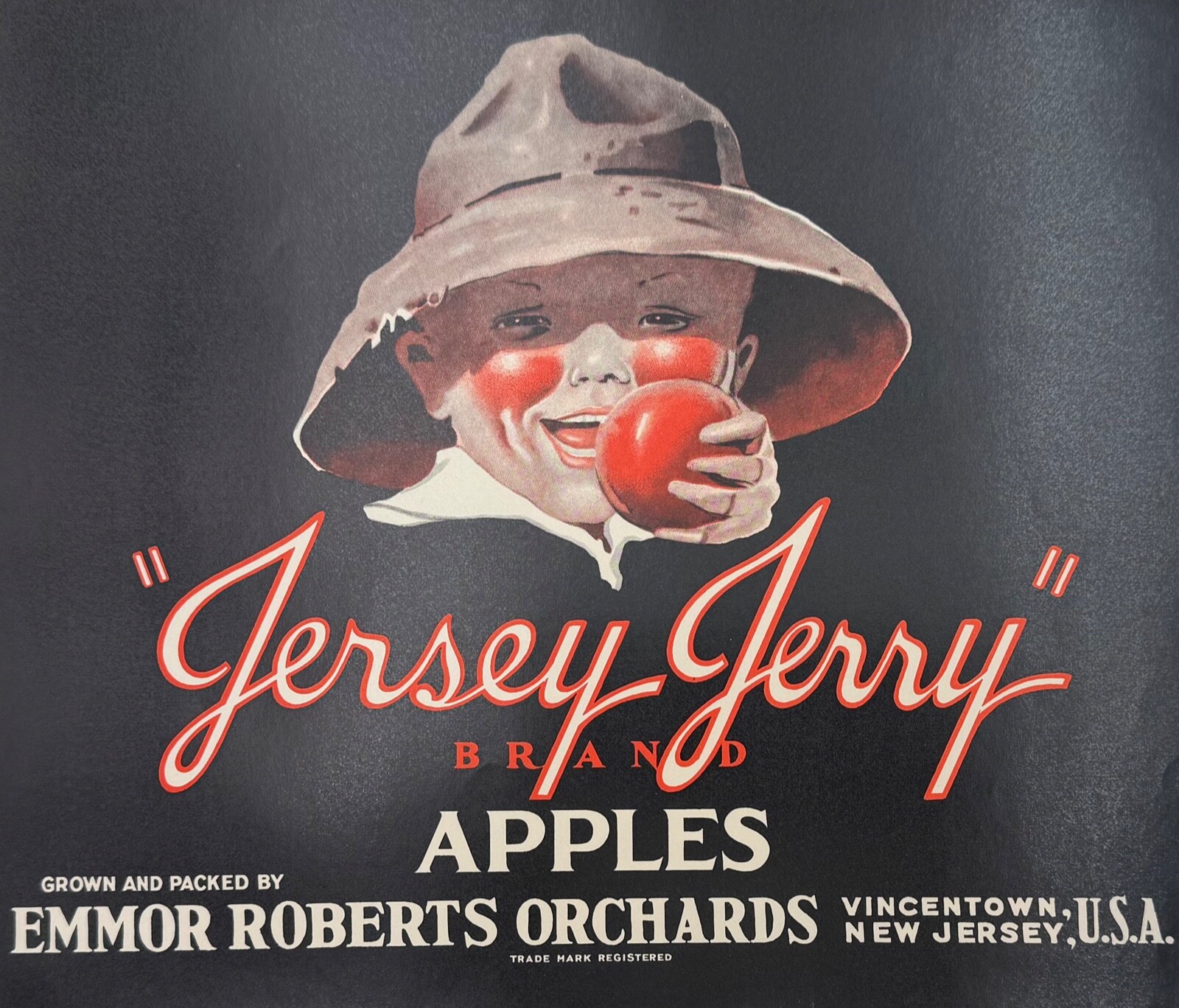 Original 1940s Jersey Jerry Brand Apple Crate Label Vincentown NJ 9 x 10.5