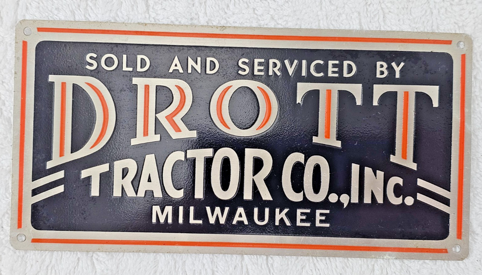 VTG Drott Tractor Co Milwaukee Dealer Equipment Tag Sign Metal Badge Plate 1950 VTG Drott Tractor Co Milwaukee Dealer Equipment Tag Sign Metal Badge Plate 1950
