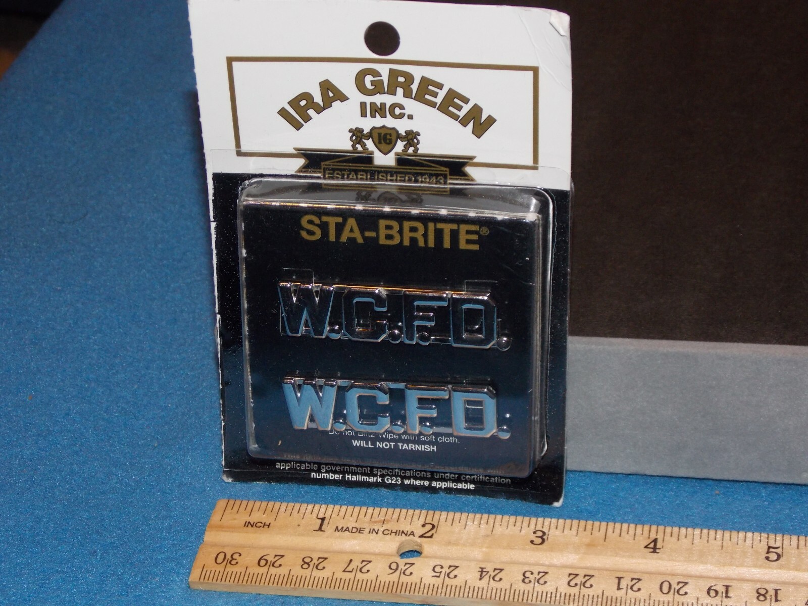 IRA GREEN STA-BRITE - W.C.F.D. - COLLAR PINS - SILVER TONE 1/2
