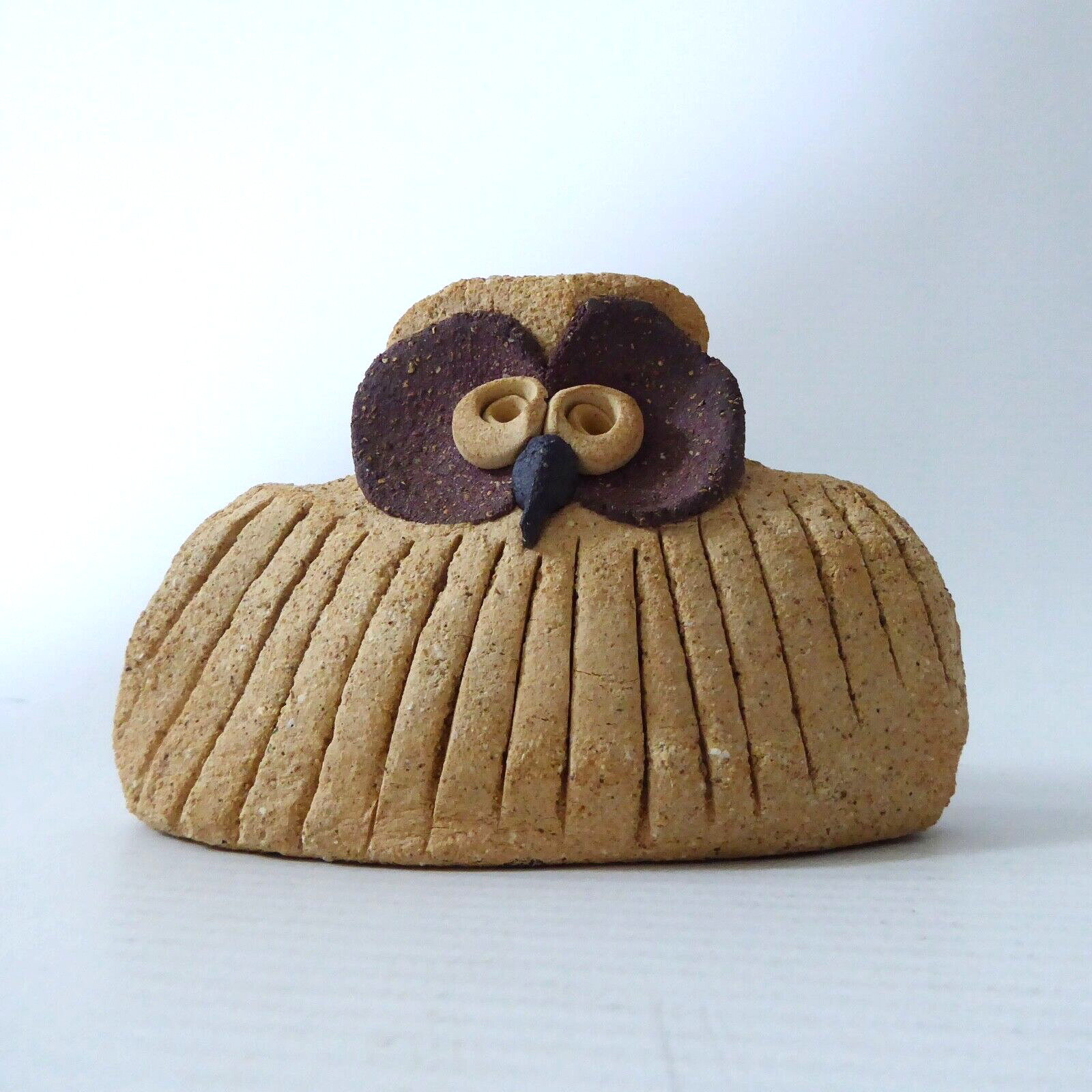 Vintage signed studio pottery owl, handmade. Fun cute quirky bird figurine, clay