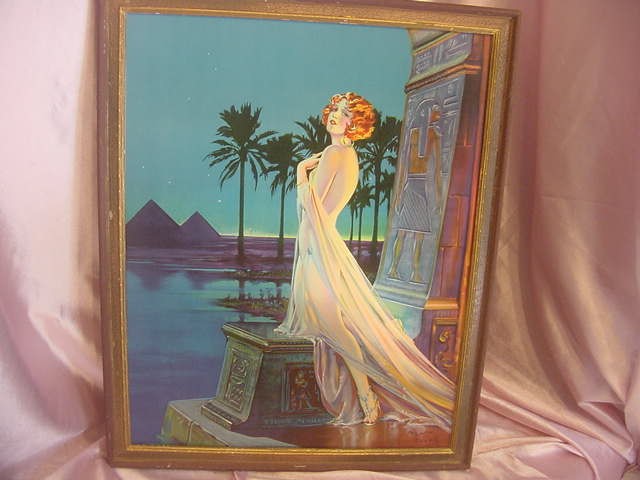 VINTAGE ART DECO ERA HENRY CLIVE NUDE MAIDEN PRINT 1930s EGYPTIAN FANTASY 21x 17