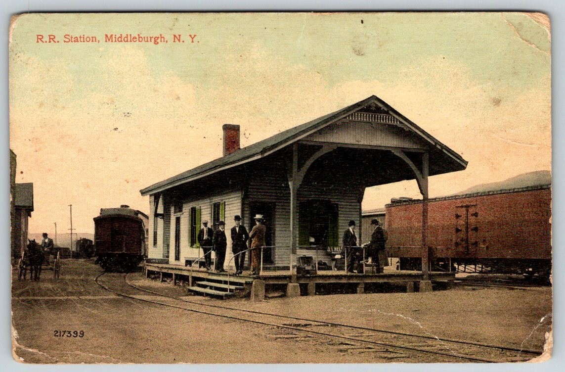 Railroad Station Middleburgh New York Vintage Postcard Damaged CDI-31
