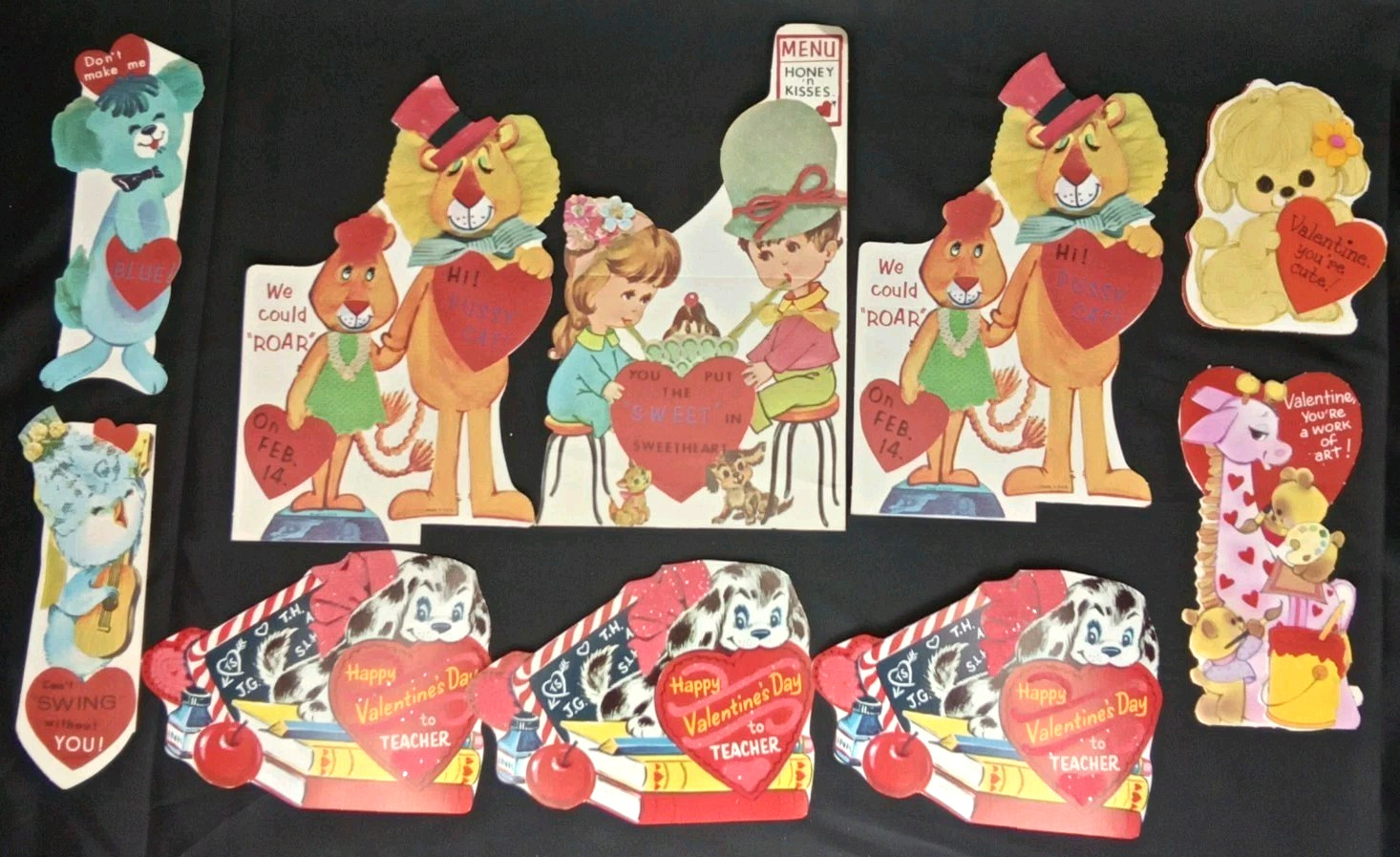VTG 1950s 1960s Lot Of 10 Die Cut Valentine\'s Day Cards Kitsch Holiday Ephemera