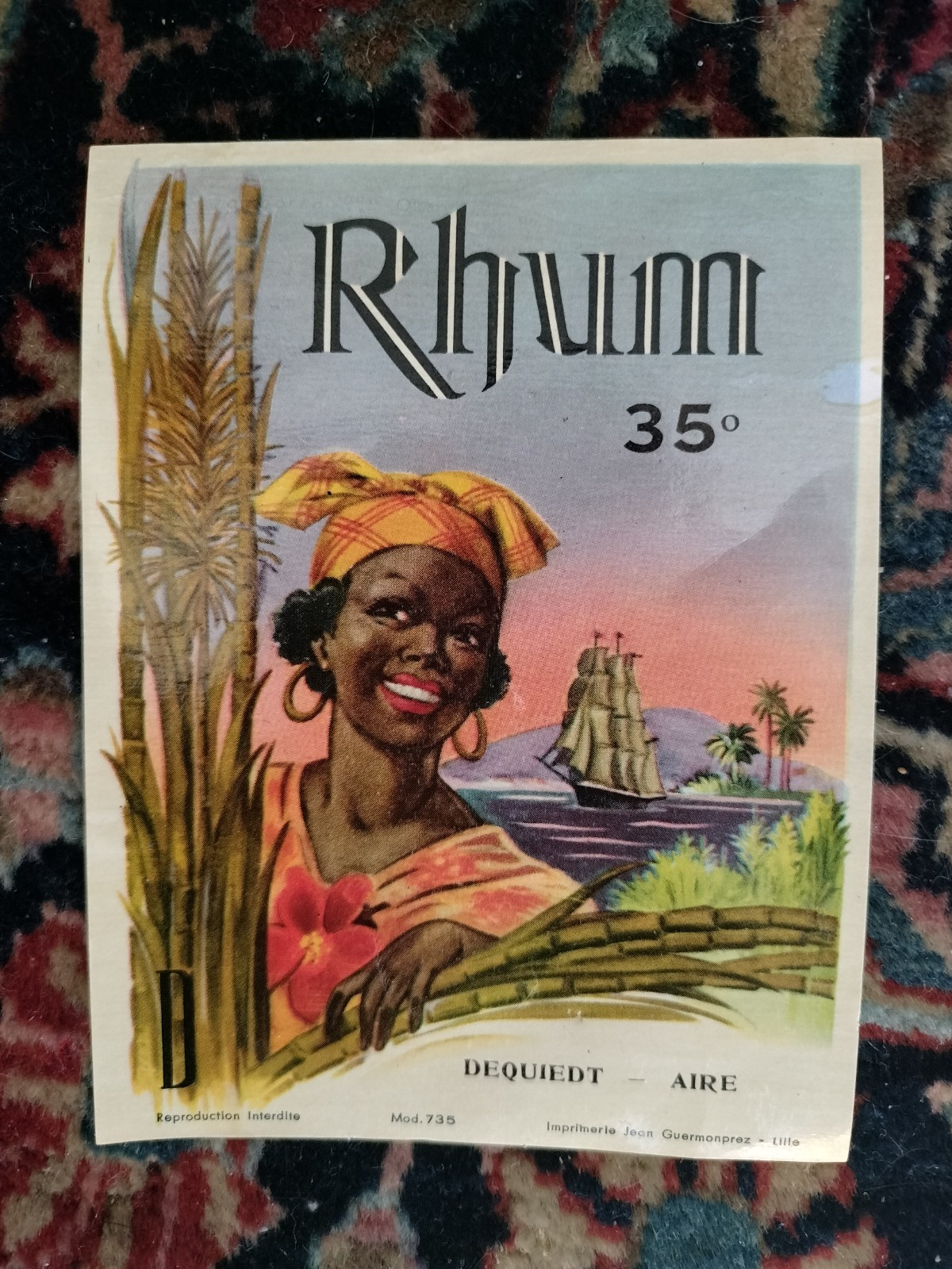 Vintage 1930s Unbranded Rhum 35 Label Rum Black Americana French NOS Vintage 1930s Unbranded Rhum 35 Label Rum Black Americana French NOS
