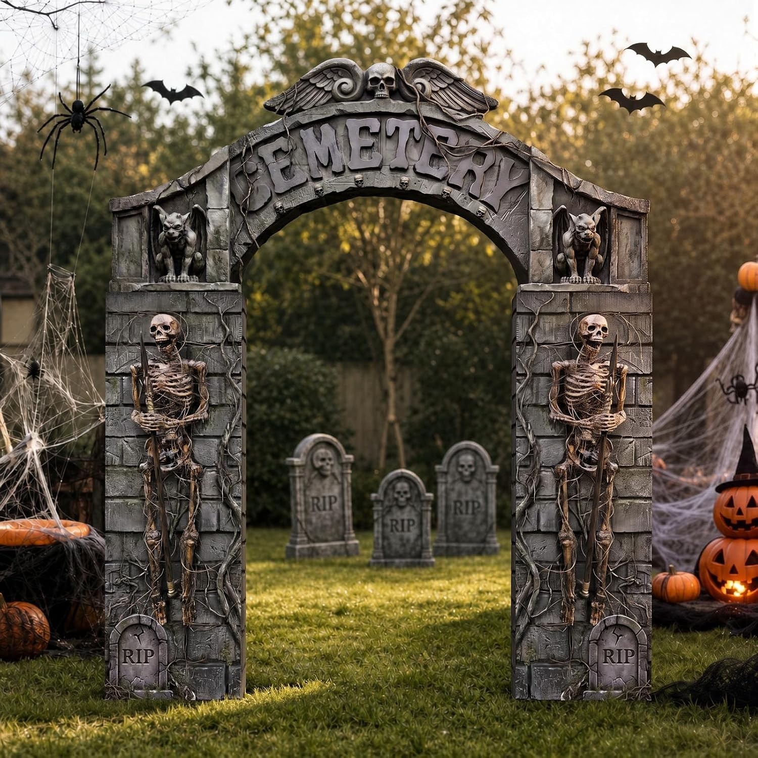 7 Piece Halloween Cemetery Archway Tombstone Skeleton Set 7 Piece Halloween Cemetery Archway Tombstone Skeleton Set