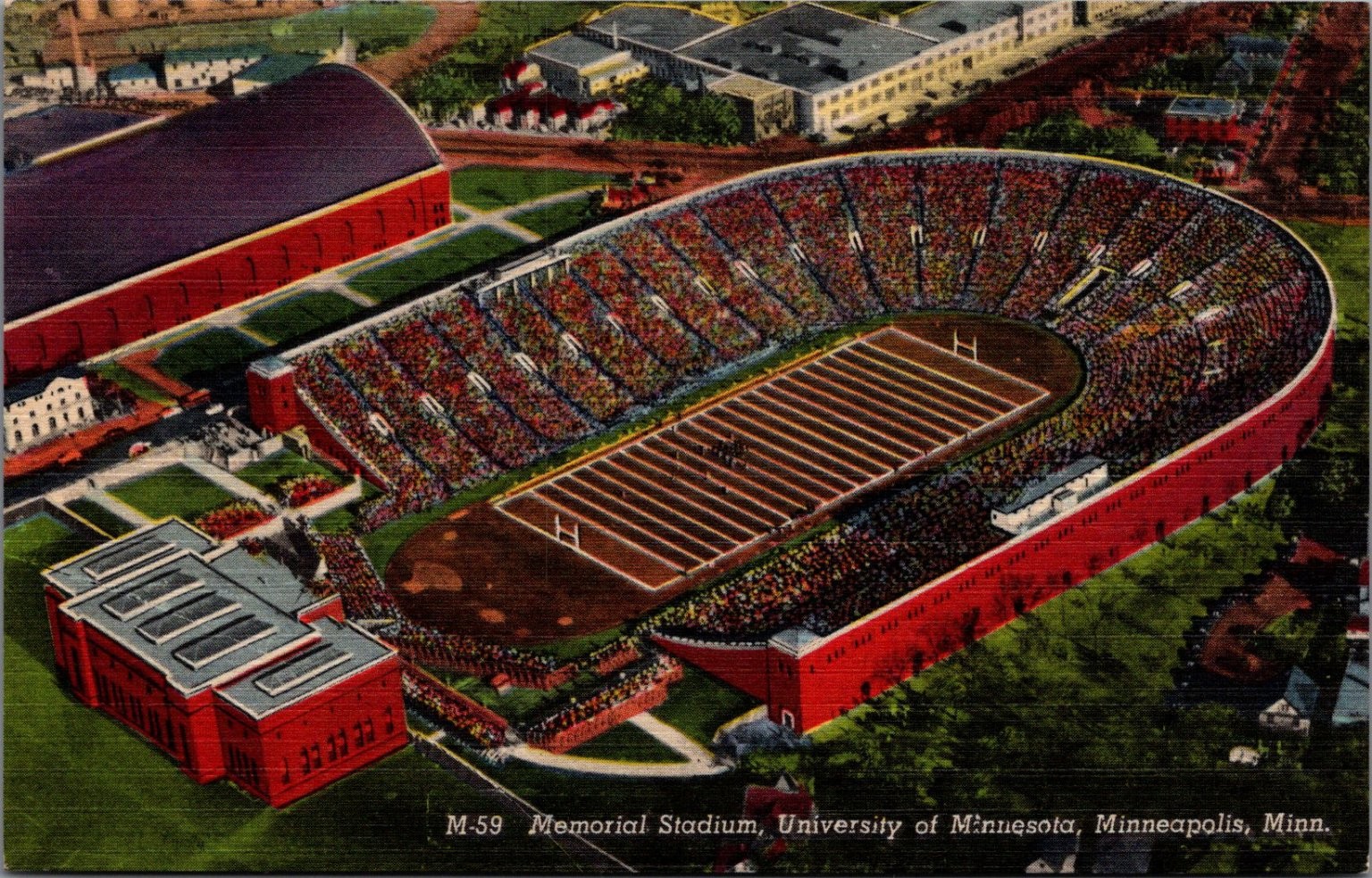 Vintage Memorial Stadium Minnesota Gophers Football Curteich Linen Postcard 1938 Vintage Memorial Stadium Minnesota Gophers Football Curteich Linen Postcard 1938