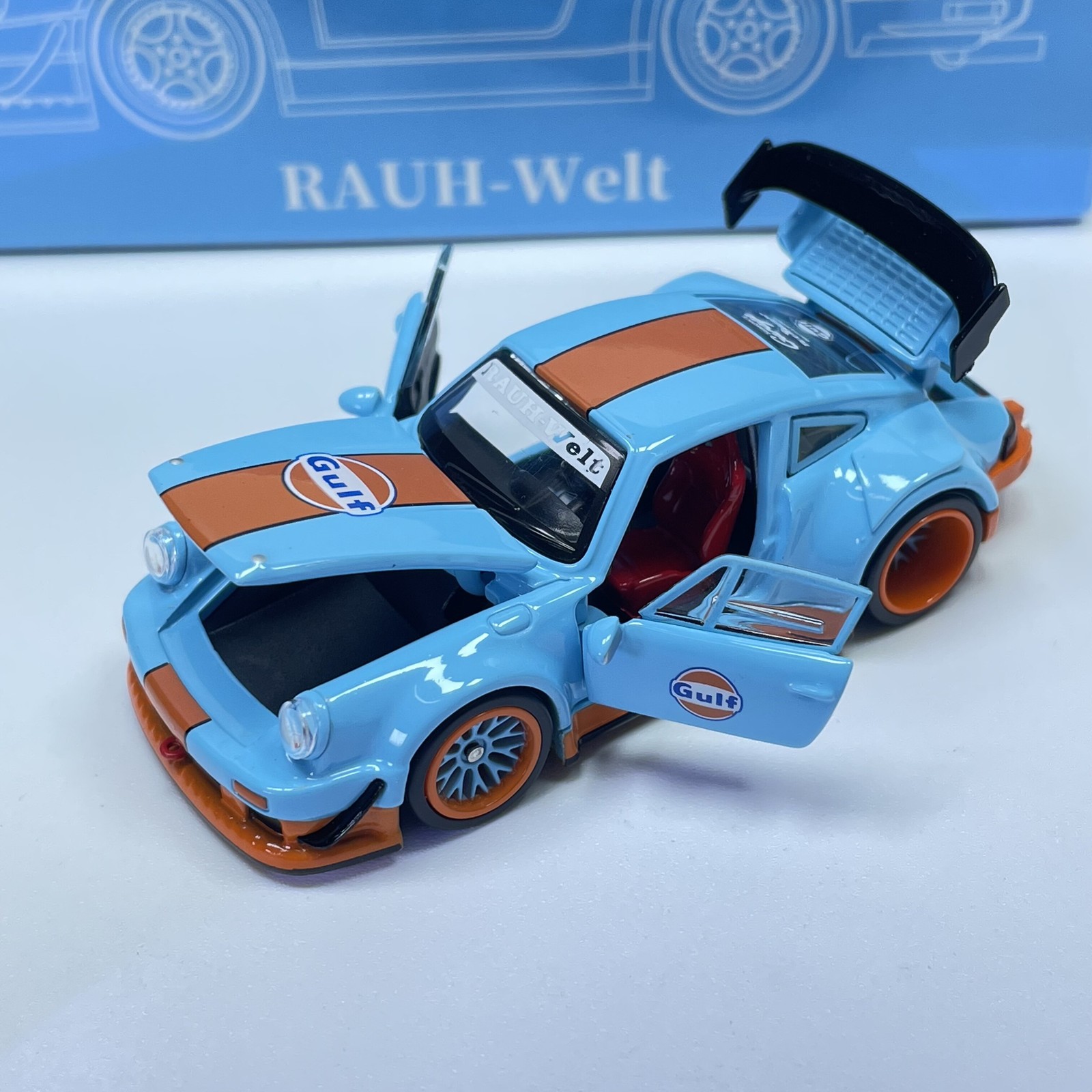 1:64 RWB 930 Widebody Gulf Livery Diecast, Opening Parts, Rare Display Model