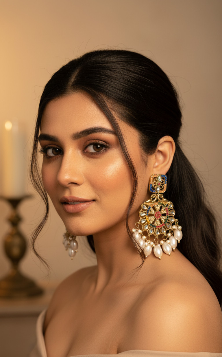 Imitation Women Kundan Pearl Dangle Earrings - Indian Bridal Jewelry Imitation Women Kundan Pearl Dangle Earrings - Indian Bridal Jewelry