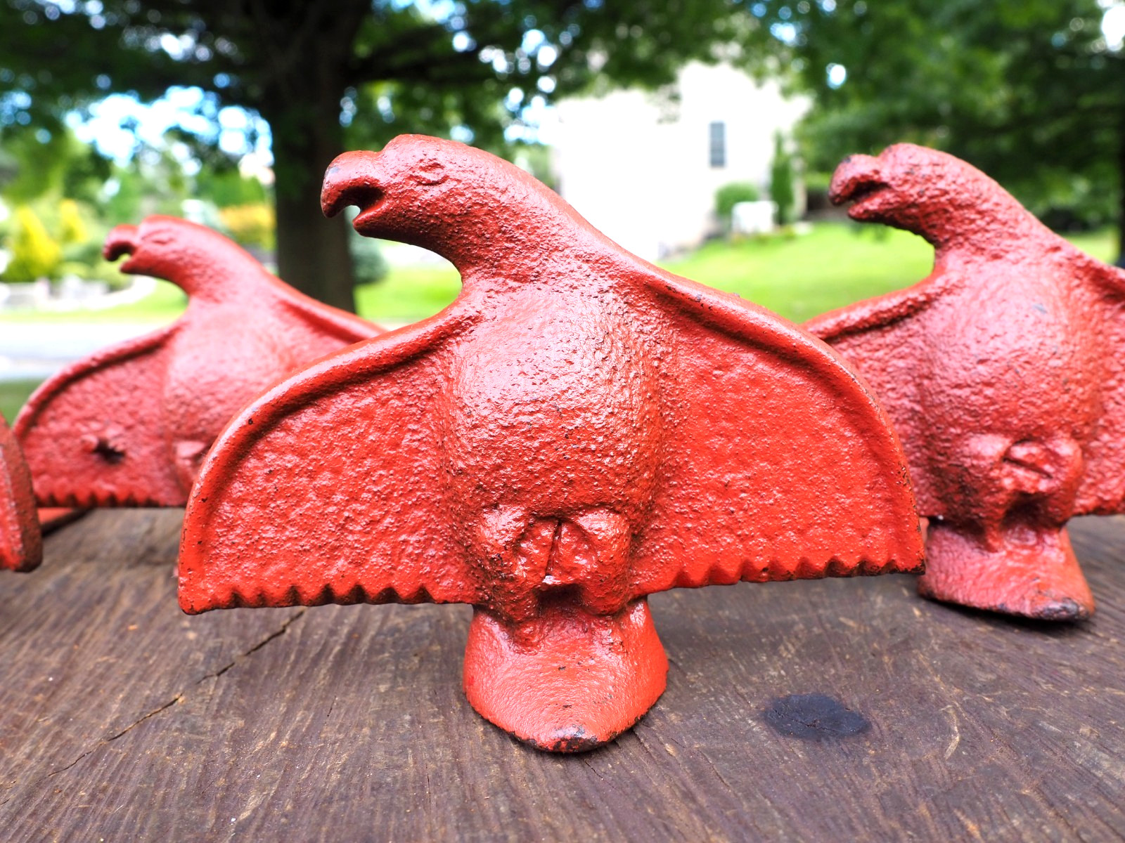 (4) ANTIQUE PA DUTCH ARCHITECTURAL CAST IRON EAGLE SNOW ICE CATCHER ROOF GUARD (4) ANTIQUE PA DUTCH ARCHITECTURAL CAST IRON EAGLE SNOW ICE CATCHER ROOF GUARD