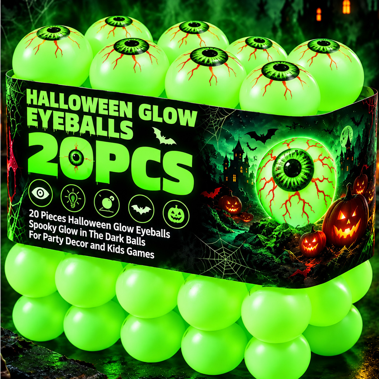 20 Pcs Glow in the Dark Halloween Eyeball Bouncy Balls Luminous Horror Party 20 Pcs Glow in the Dark Halloween Eyeball Bouncy Balls Luminous Horror Party