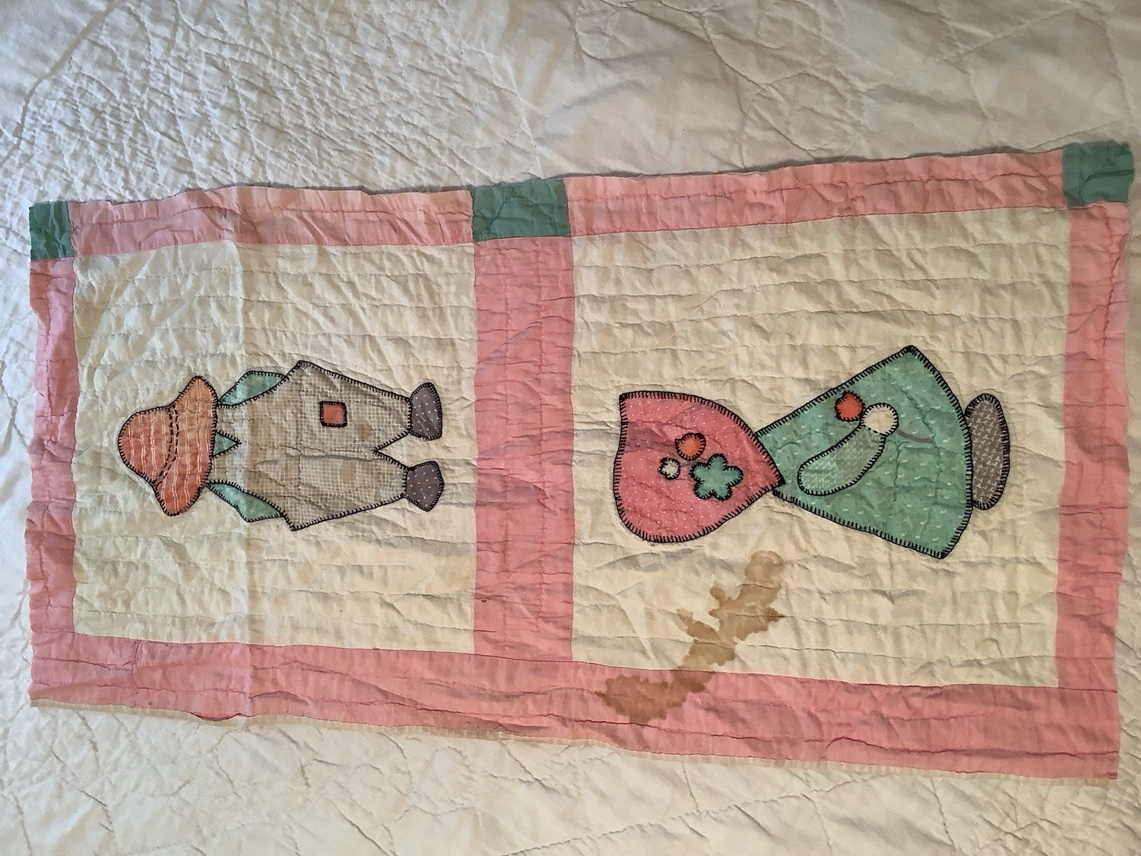 Vtg Sunbonnet Sue Overall Sam Cutter Quilt Piece  16”X 31” 100% Cotton # 4