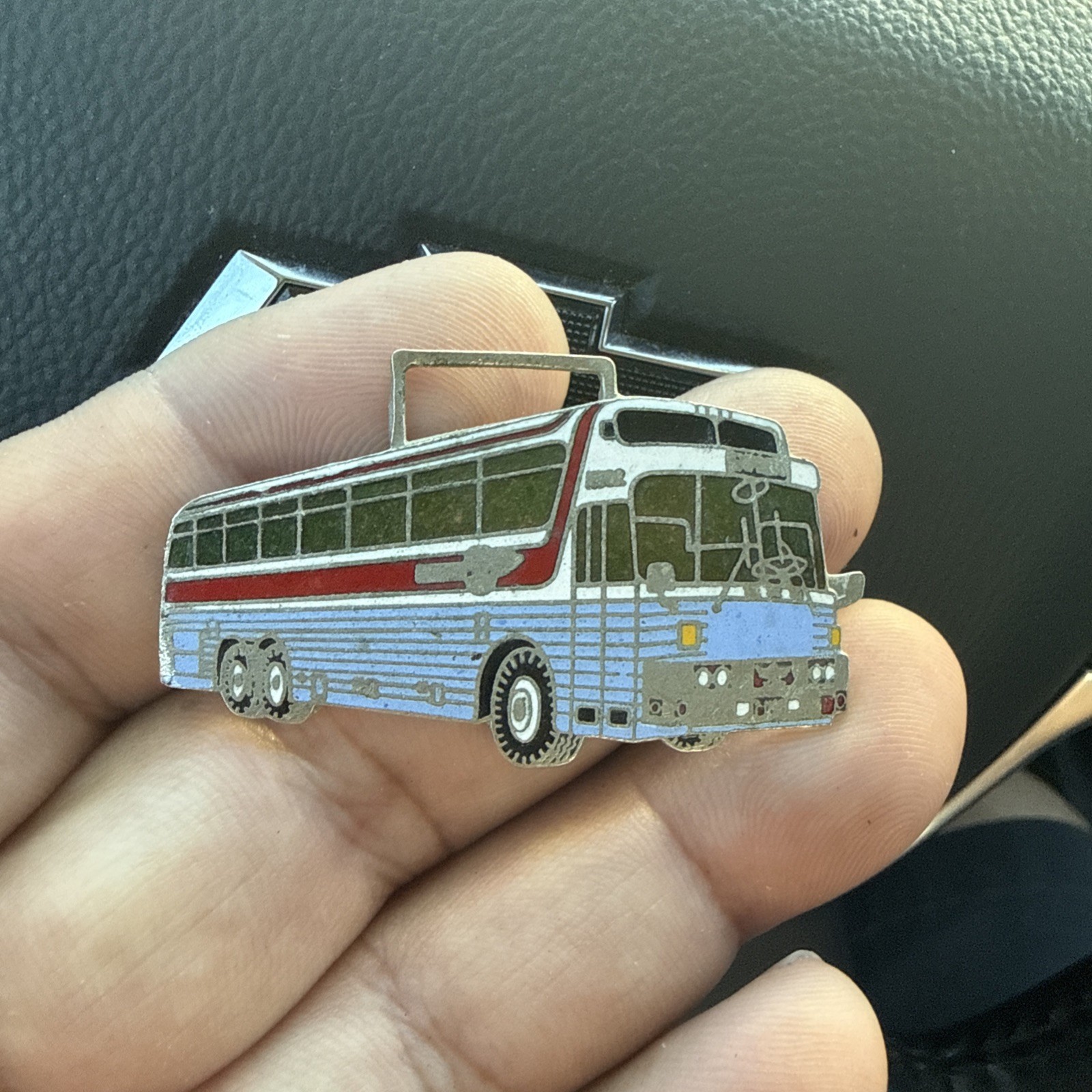 vtg 1970’s enamel express tour bus key fob