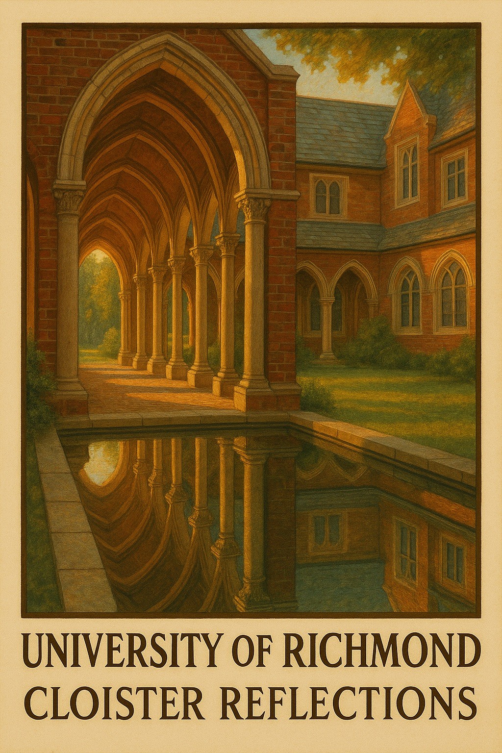 Beautiful University of Richmond Cloister Reflections Poster 🌿🗞️ - 24x36”