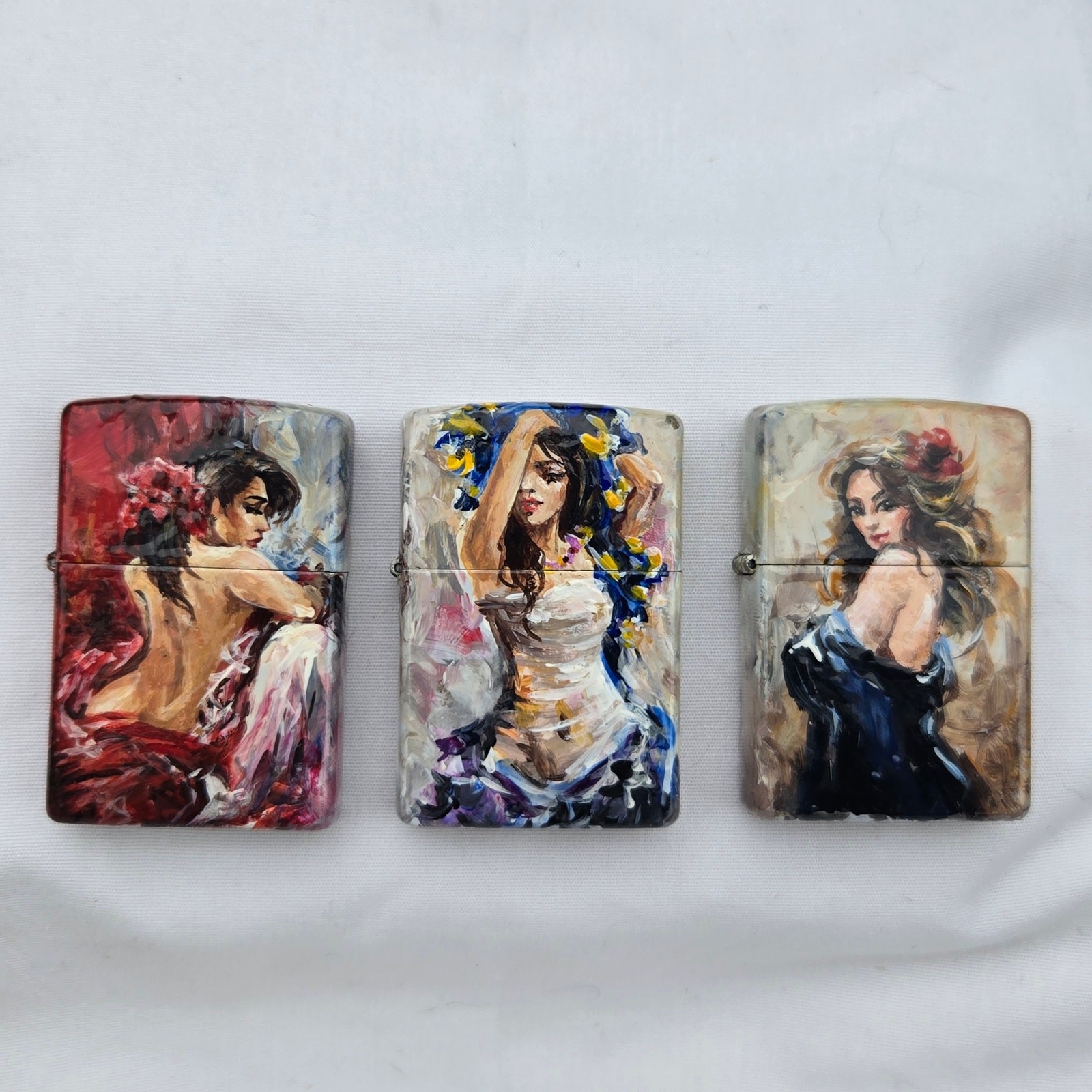 Zippo Custom Hand Painted Fine Art Lighter Set (3) Textured Portrait 2007-2011 Zippo Custom Hand Painted Fine Art Lighter Set (3) Textured Portrait 2007-2011