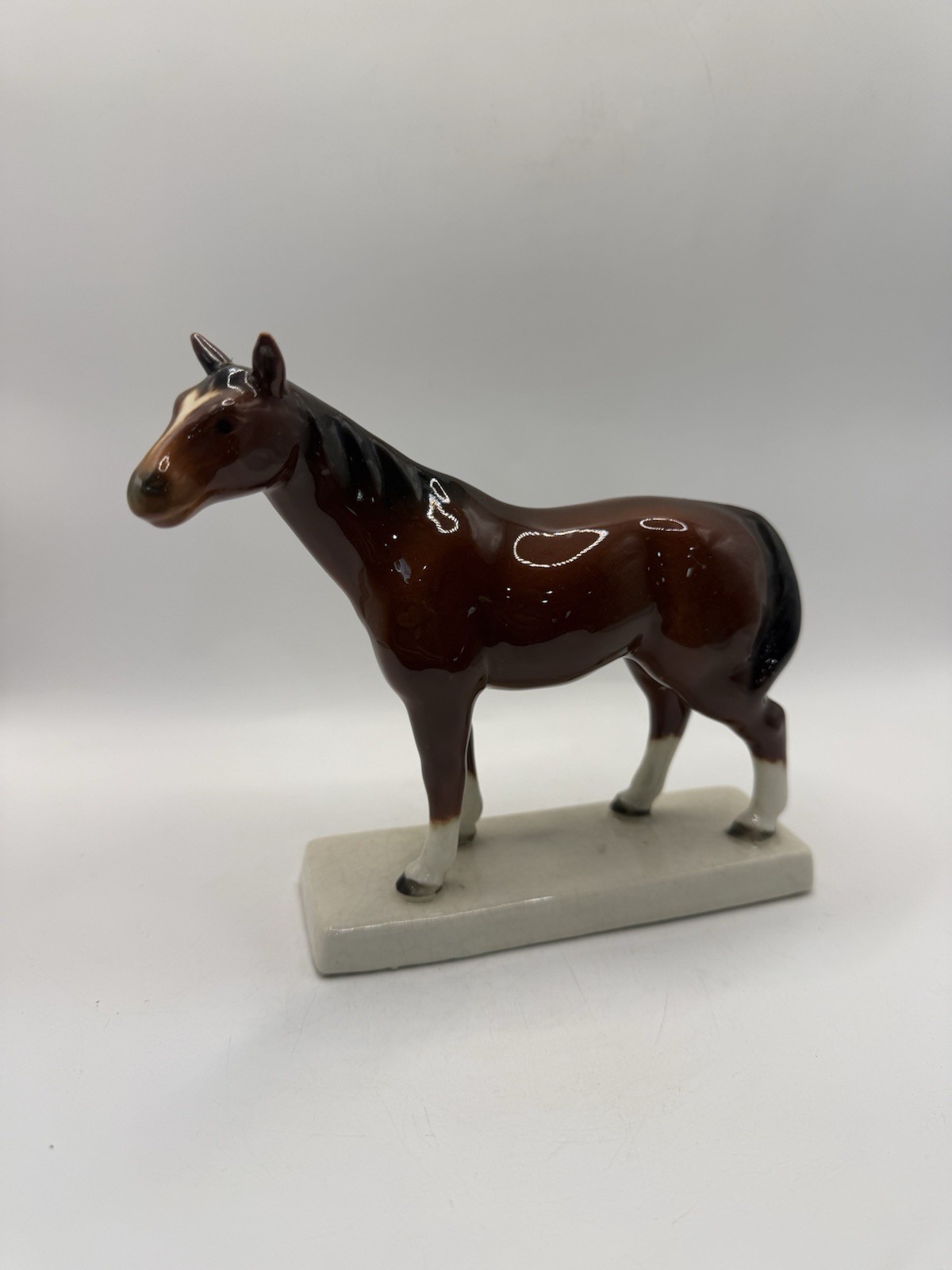 Vintage Brown Horse Figurine Glazed Ceramic Porcelain Equestrian 6\