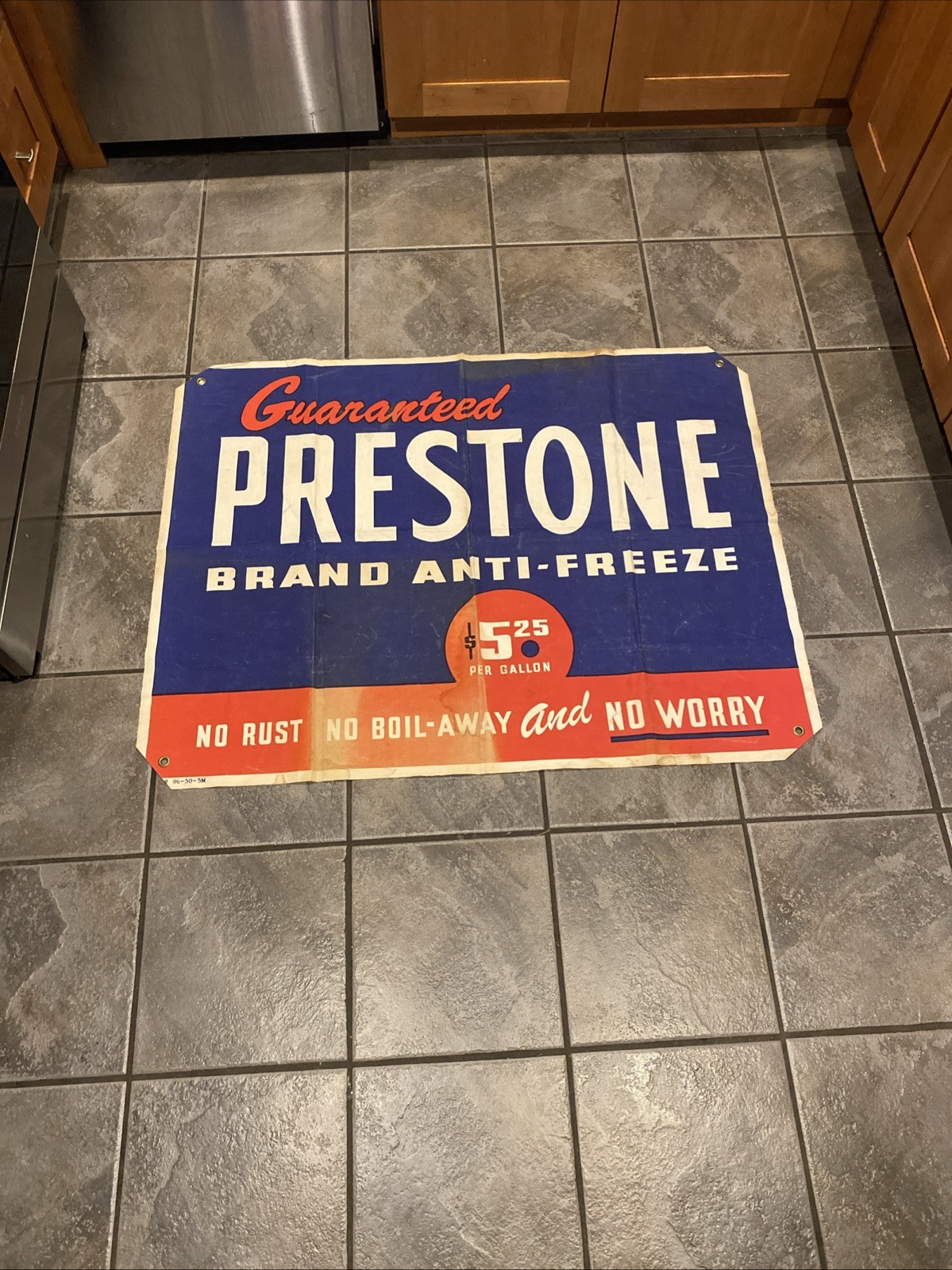 Vintage 1940s-50s Prestone Anti-Freeze Cloth Banner 33” x 44”