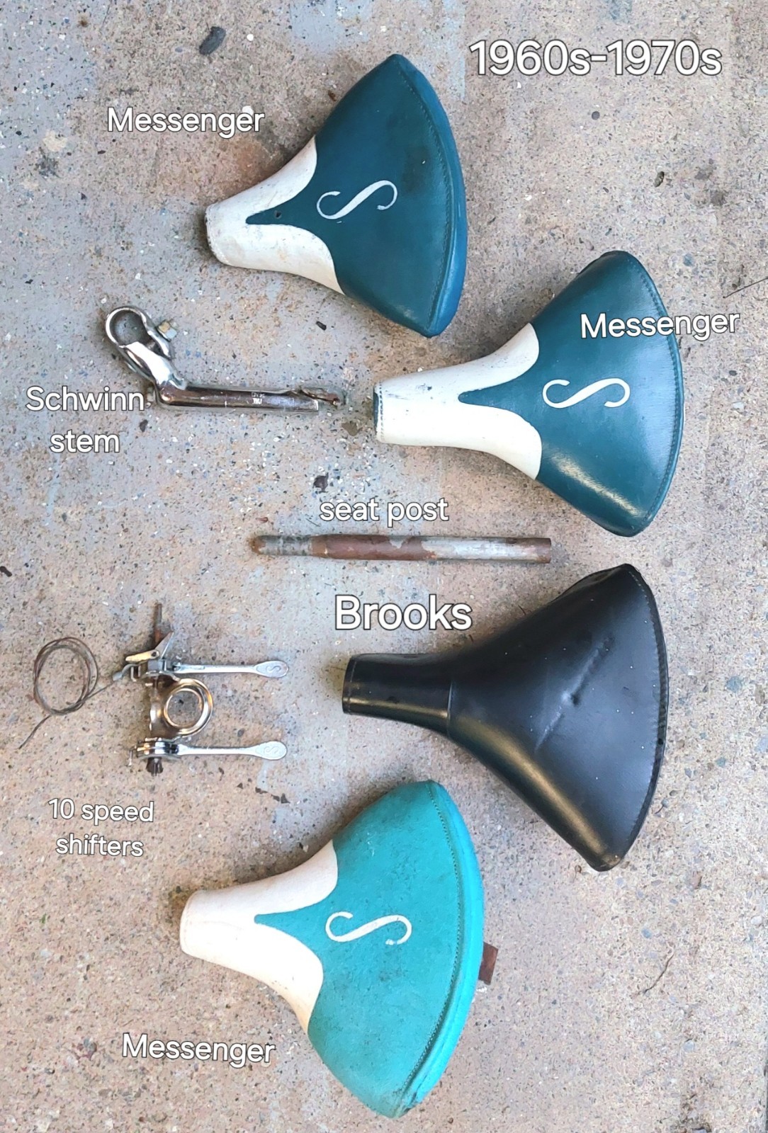 (Lot Of 4) Vintage Schwinn Bicycle Saddles And , stem, post, etc. (Lot Of 4) Vintage Schwinn Bicycle Saddles And , stem, post, etc.