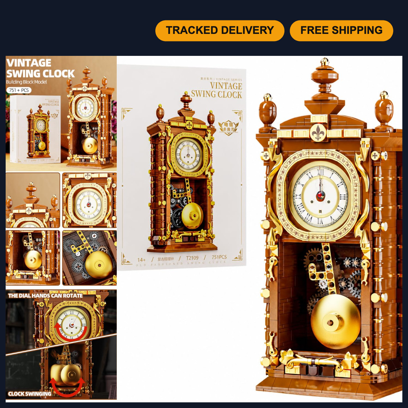 Vintage Mechanical Retro Pendulum Clock Building Block Set - DIY Model Kit Vintage Mechanical Retro Pendulum Clock Building Block Set - DIY Model Kit
