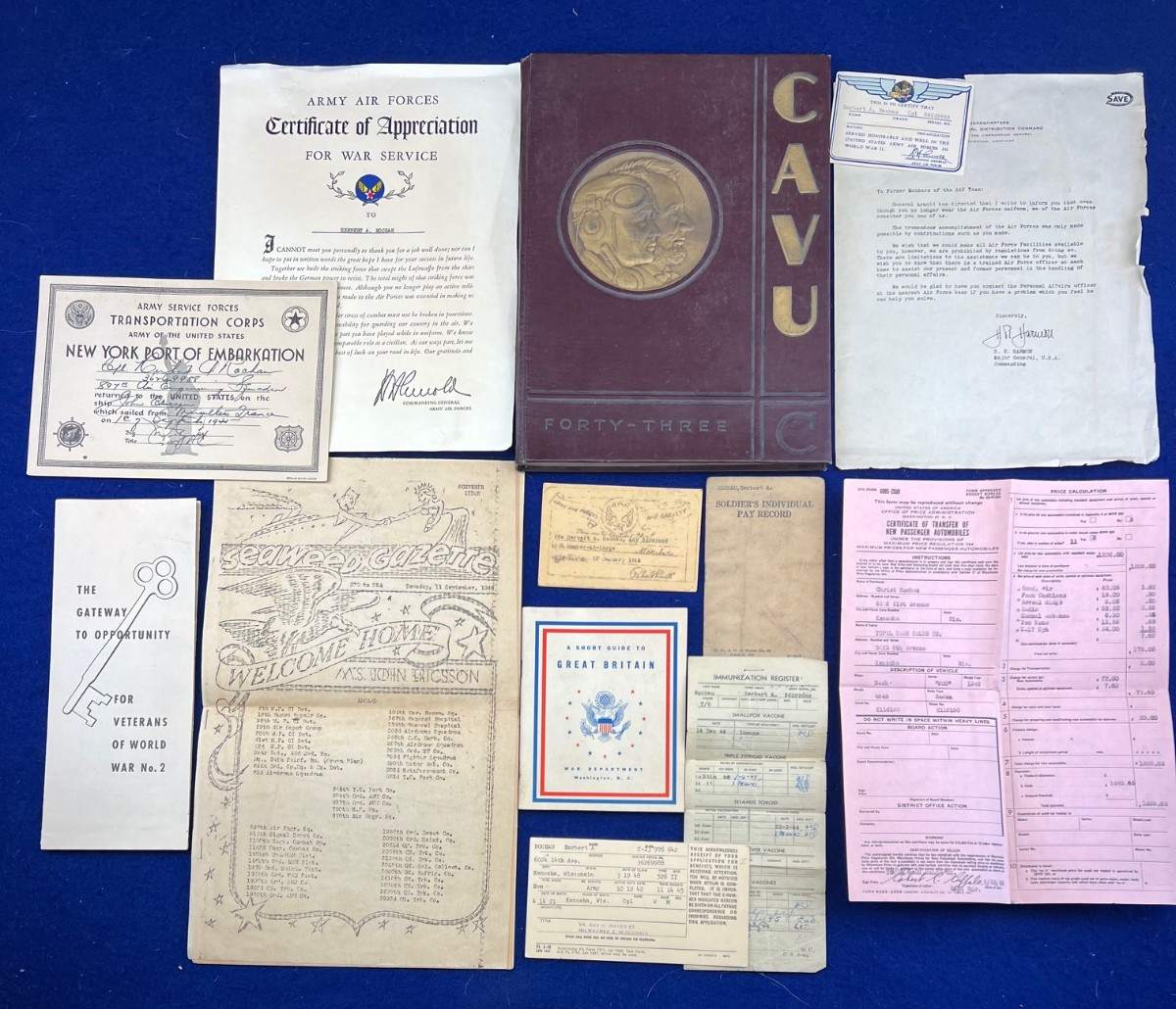 WWII Identified Air Force Engineer Squadron Signed War Lot  1943 San Angelo TX