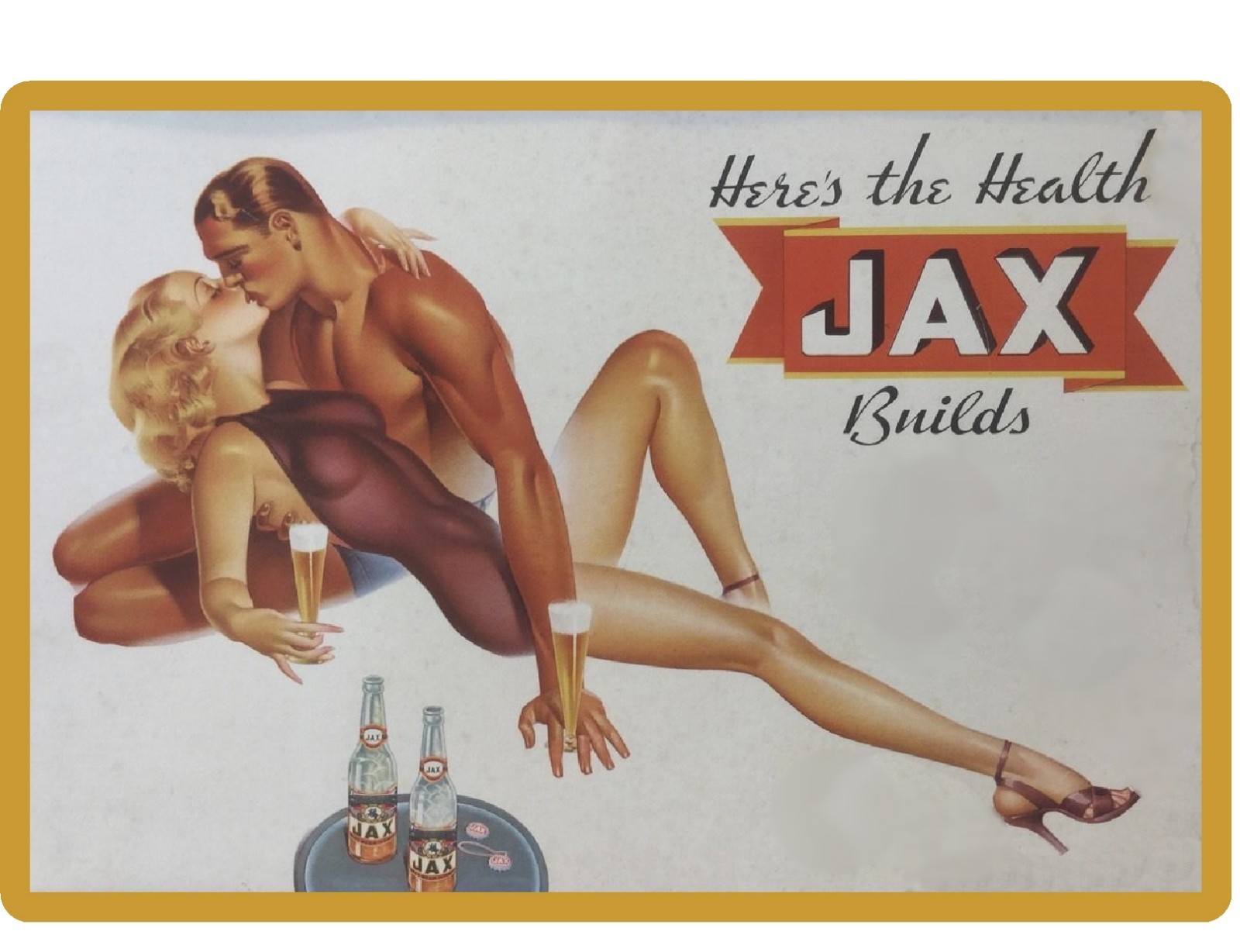 Jax Beer Couple 1940's  Refrigerator / Tool Box  Magnet Man Cave 