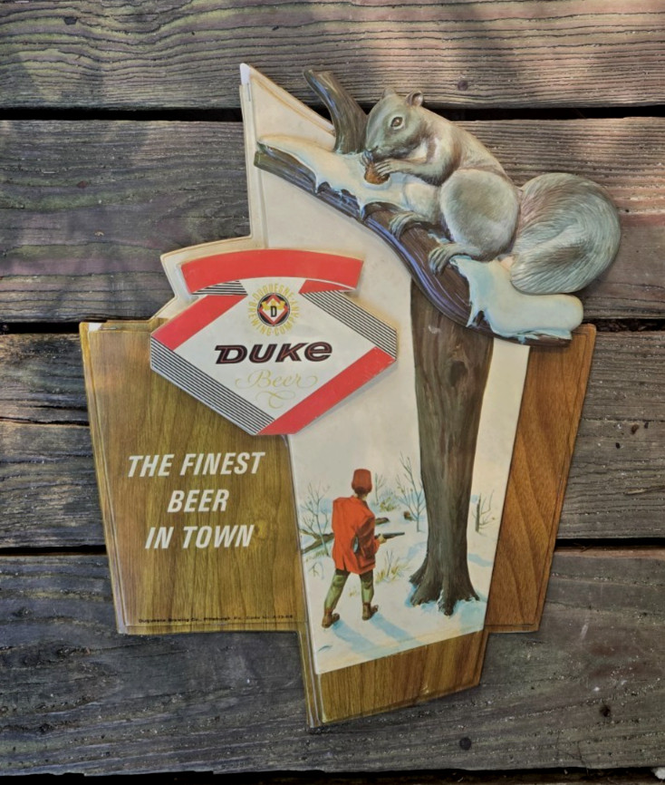 VTG/Orig. 1960s DUKE Beer Hunter Squirrel 3D Plastic Sign Duquesne Pittsburgh PA VTG/Orig. 1960s DUKE Beer Hunter Squirrel 3D Plastic Sign Duquesne Pittsburgh PA