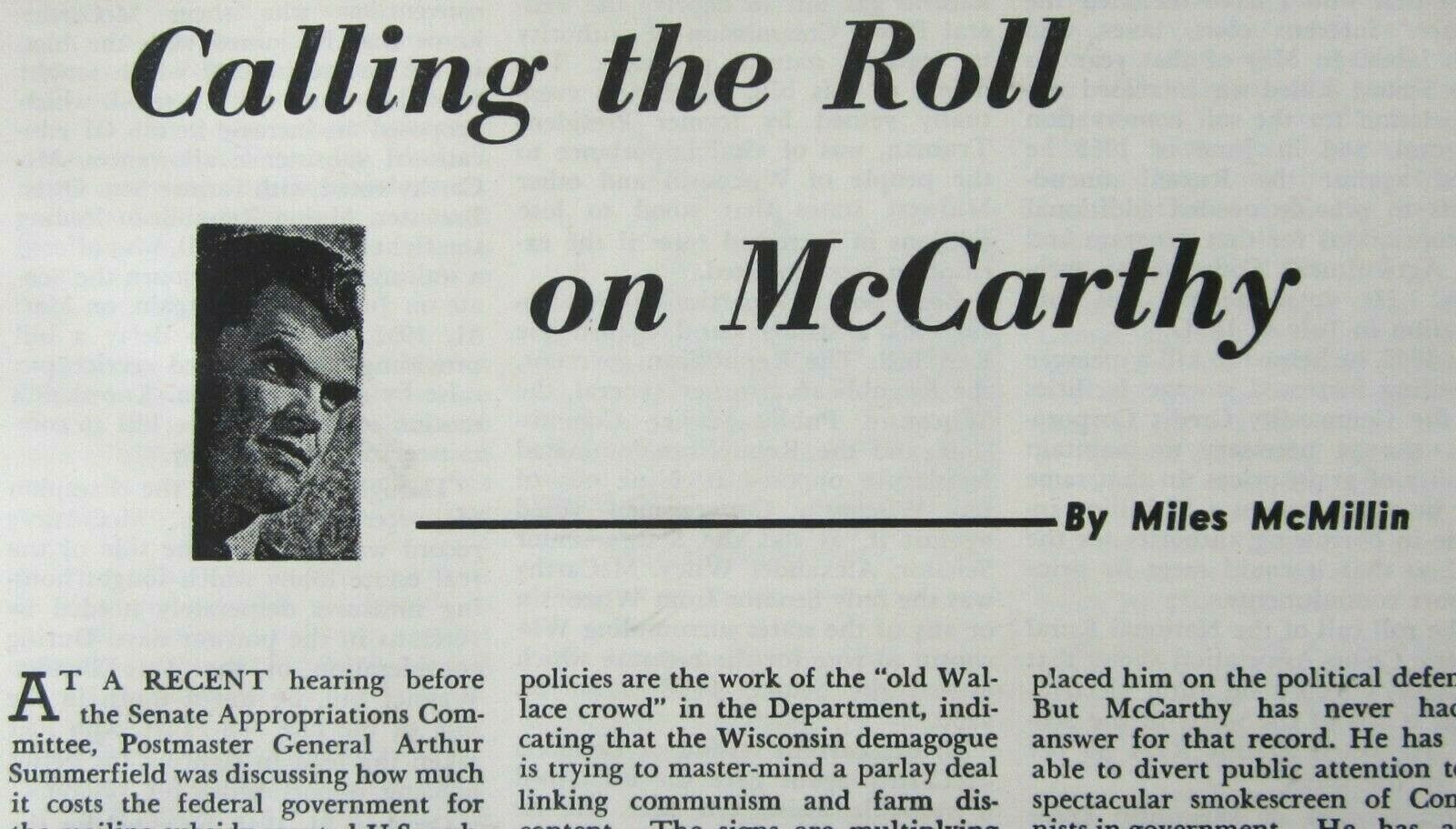 Vintage McCarthyism Red Scare Anti Communist Progressive Roll Call c. 1954
