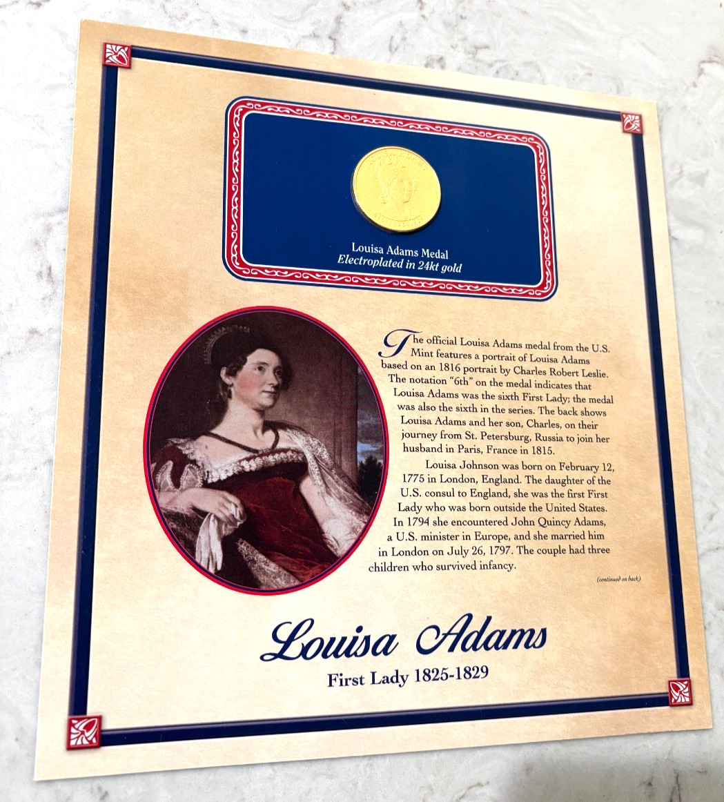 Louisa Adams First Lady 1825-1829 Electroplated Medal 24KT Gold NM-MT