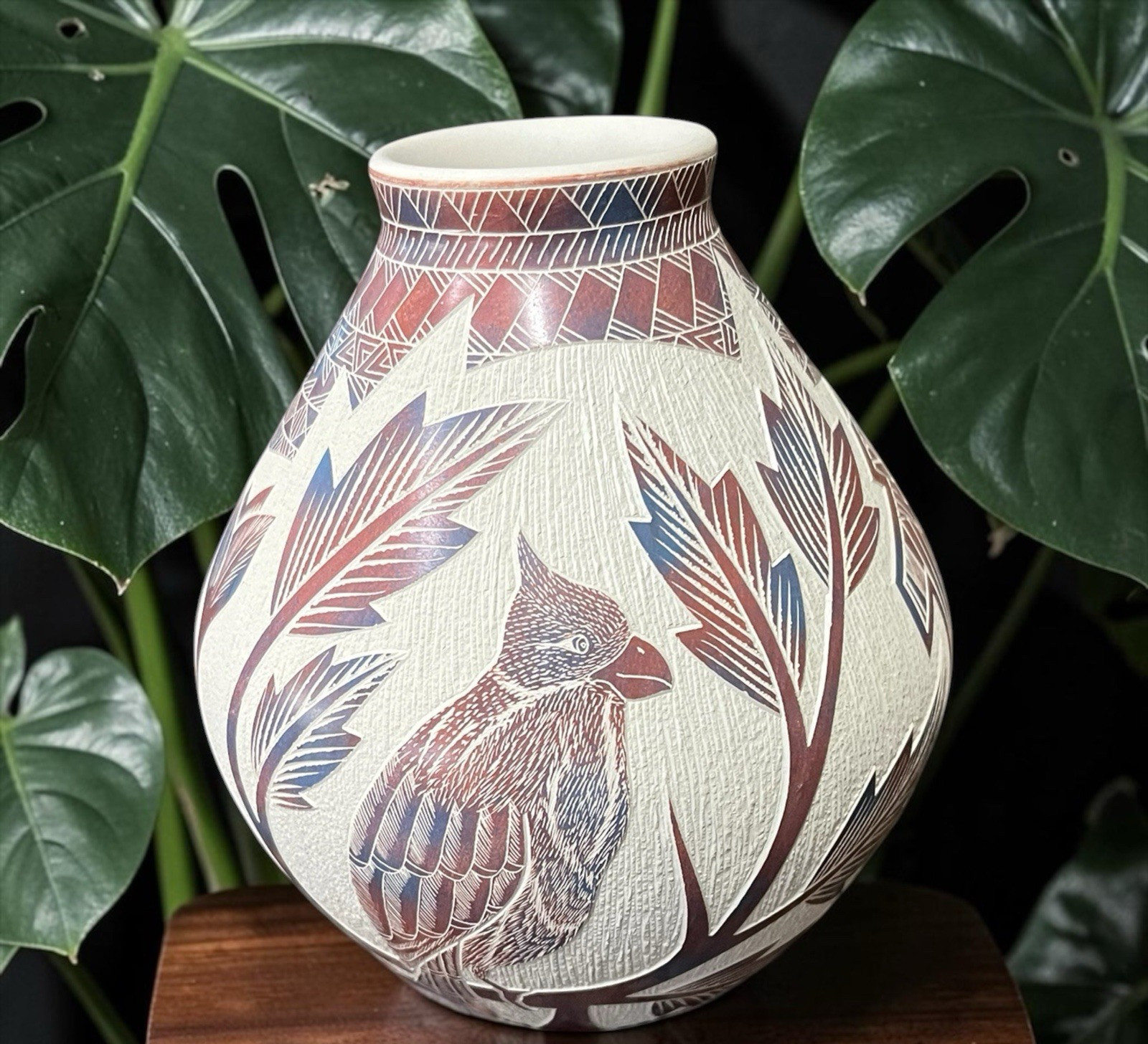 Mata Ortiz Pottery Hector Quintana Cardinal Plants Floral Jar Vase Mexican Art Mata Ortiz Pottery Hector Quintana Cardinal Plants Floral Jar Vase Mexican Art