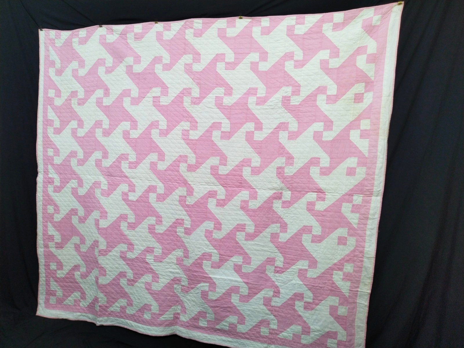 Vtg Pastel Pink Indiana Puzzle Quilt Hand Crafted Cottagecore Blanket Coverlet