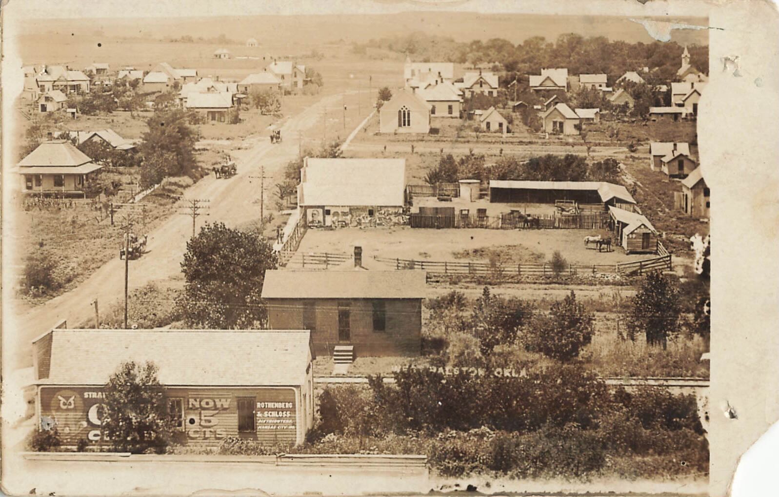 1910s W Ralston Oklahoma Town Birds Eye View RPPC Photo Postcard Pawnee County