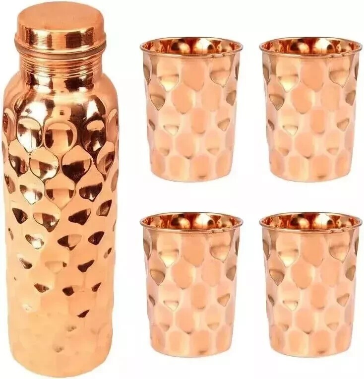 100% Pure Copper Water Bottle Leak-Proof Yoga Ayurveda Health Benefits Set Of 5 100% Pure Copper Water Bottle Leak-Proof Yoga Ayurveda Health Benefits Set Of 5