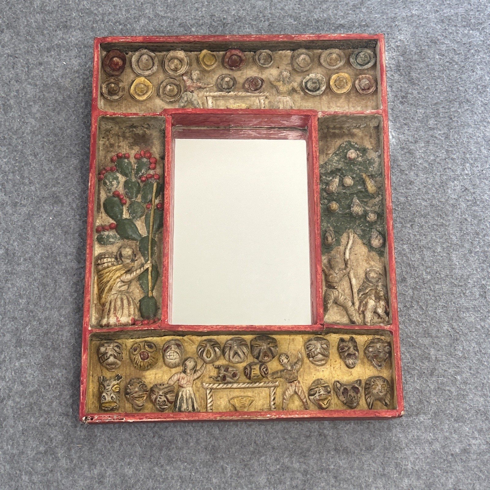 Vintage Peruvian Retablo Mirror - Masks, Hats, People at Work / Play Peru Vintage Peruvian Retablo Mirror - Masks, Hats, People at Work / Play Peru
