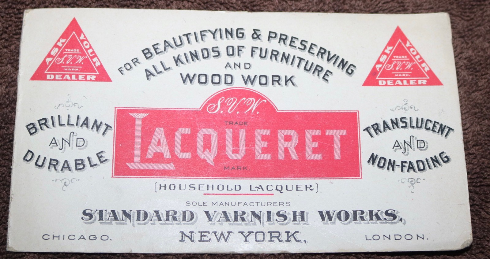RARE 1890\'S STANDARD VARNISH WORKS STATEN ISLAND NY LACQUERET SAMPLE BROCHURE RARE 1890\'S STANDARD VARNISH WORKS STATEN ISLAND NY LACQUERET SAMPLE BROCHURE