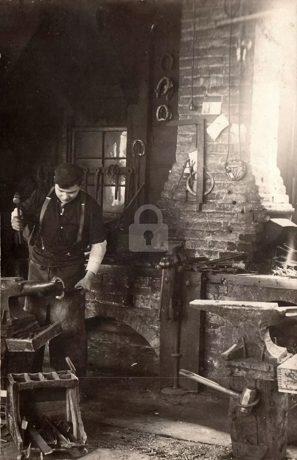 Blacksmith Shop Interior c1910 Horseshoe Anvil RPPC Photo Postcard COPY Blacksmith Shop Interior c1910 Horseshoe Anvil RPPC Photo Postcard COPY