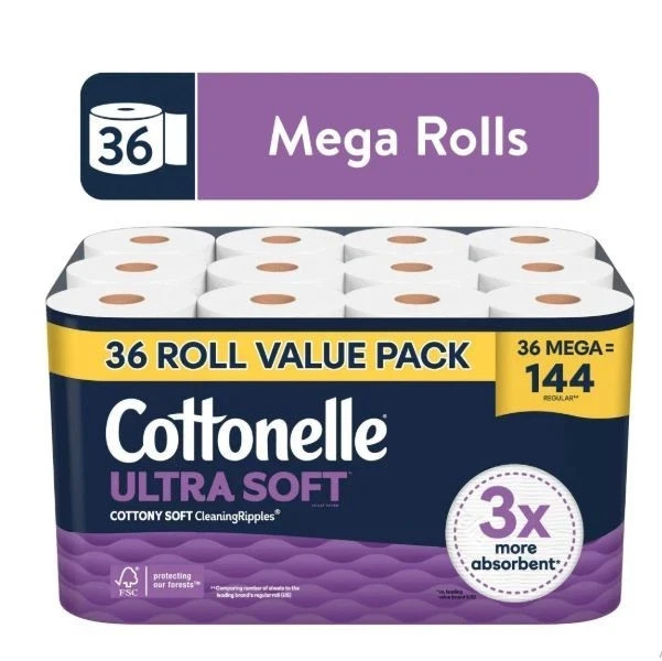 Cottonelle Ultra Soft Toilet Paper, Strong Toilet Tissue, 36 Mega Rolls Cottonelle Ultra Soft Toilet Paper, Strong Toilet Tissue, 36 Mega Rolls