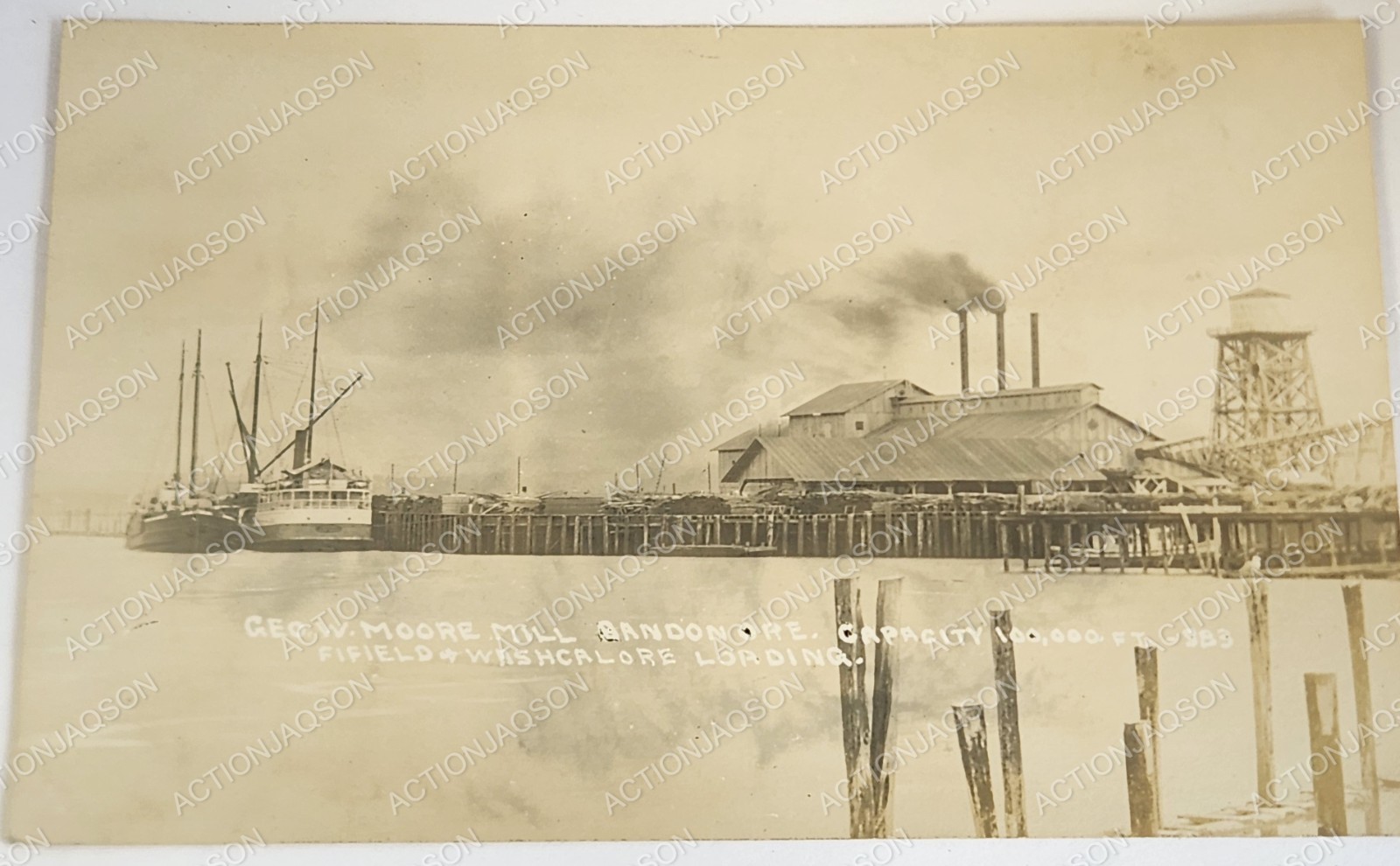 RPPC Bandon Oregon Moore Mill Wash-Cal-Ore Fifield Steamer Ships Loading Lumber RPPC Bandon Oregon Moore Mill Wash-Cal-Ore Fifield Steamer Ships Loading Lumber
