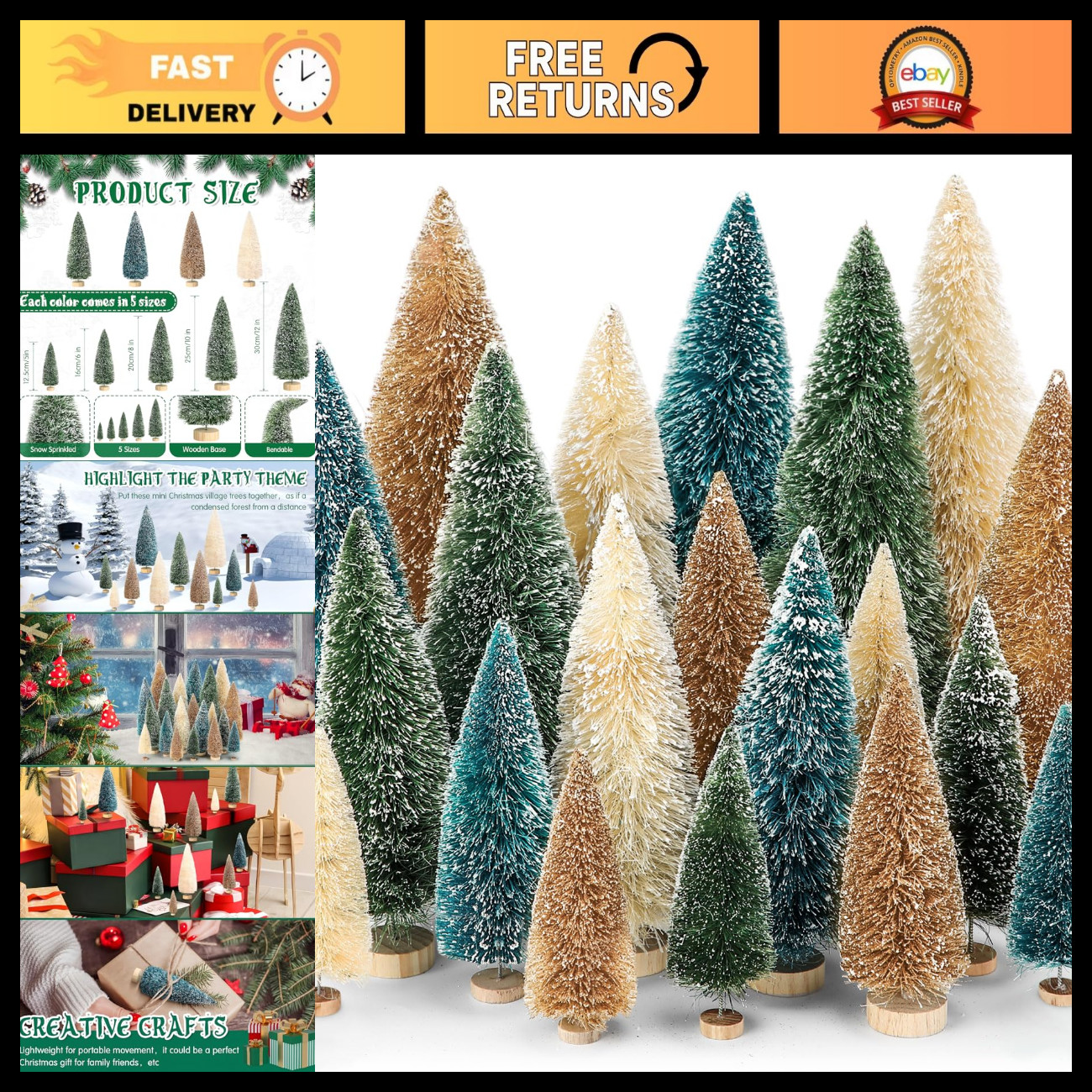 20 Pcs Miniature Christmas Tree Bottle Brush Set - Green & Gold Decor 20 Pcs Miniature Christmas Tree Bottle Brush Set - Green & Gold Decor