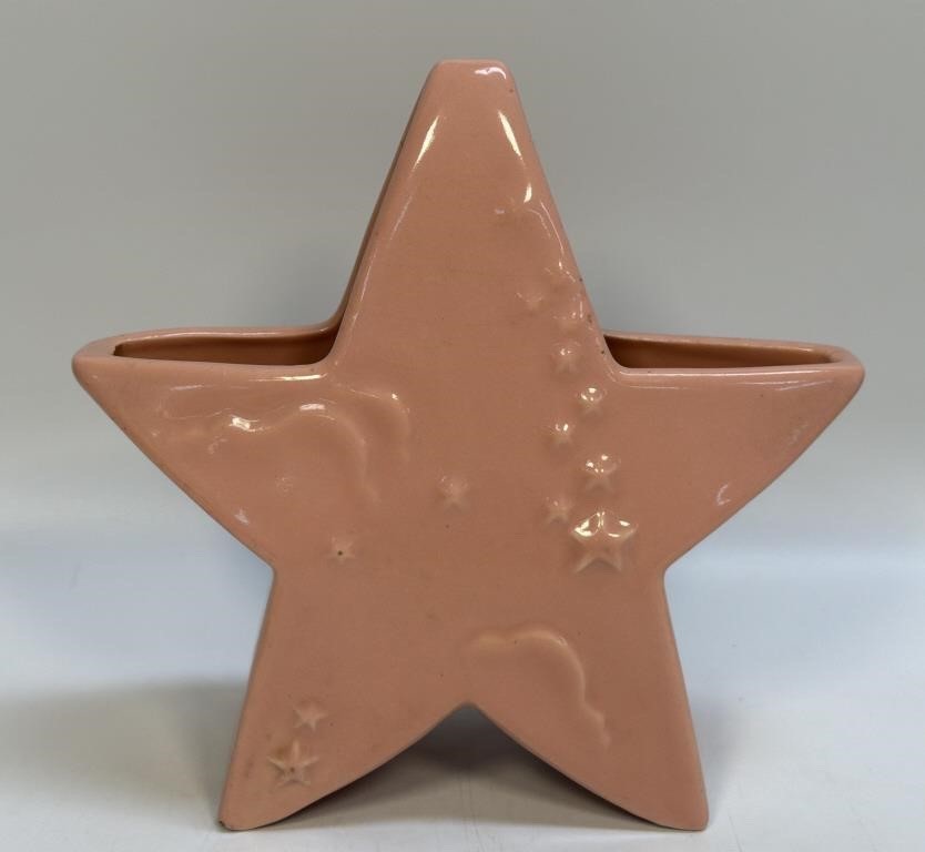 Vintage 1950s Abingdon Pottery Pink Falling Star Vase Cracked AS IS