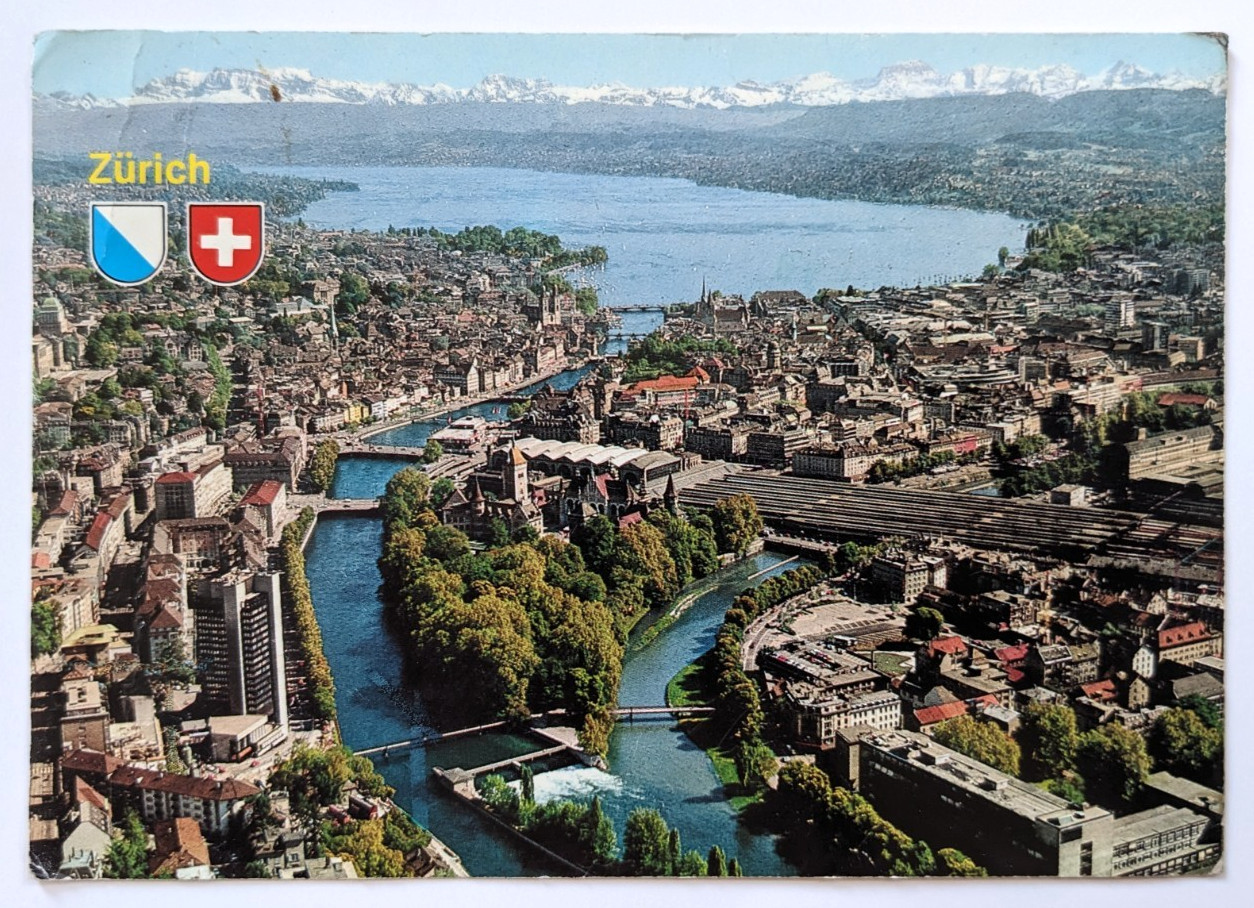 Aerial View Zürich Switzerland with Lake and Alps Background 4x6\