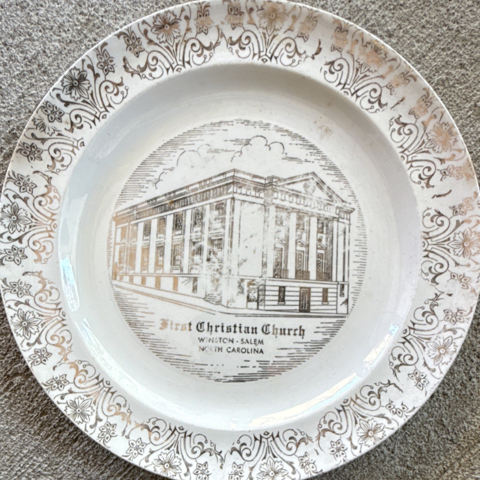 SABINA 22K Gold Commemorative Plate First Christian Church Winston-Salem NC