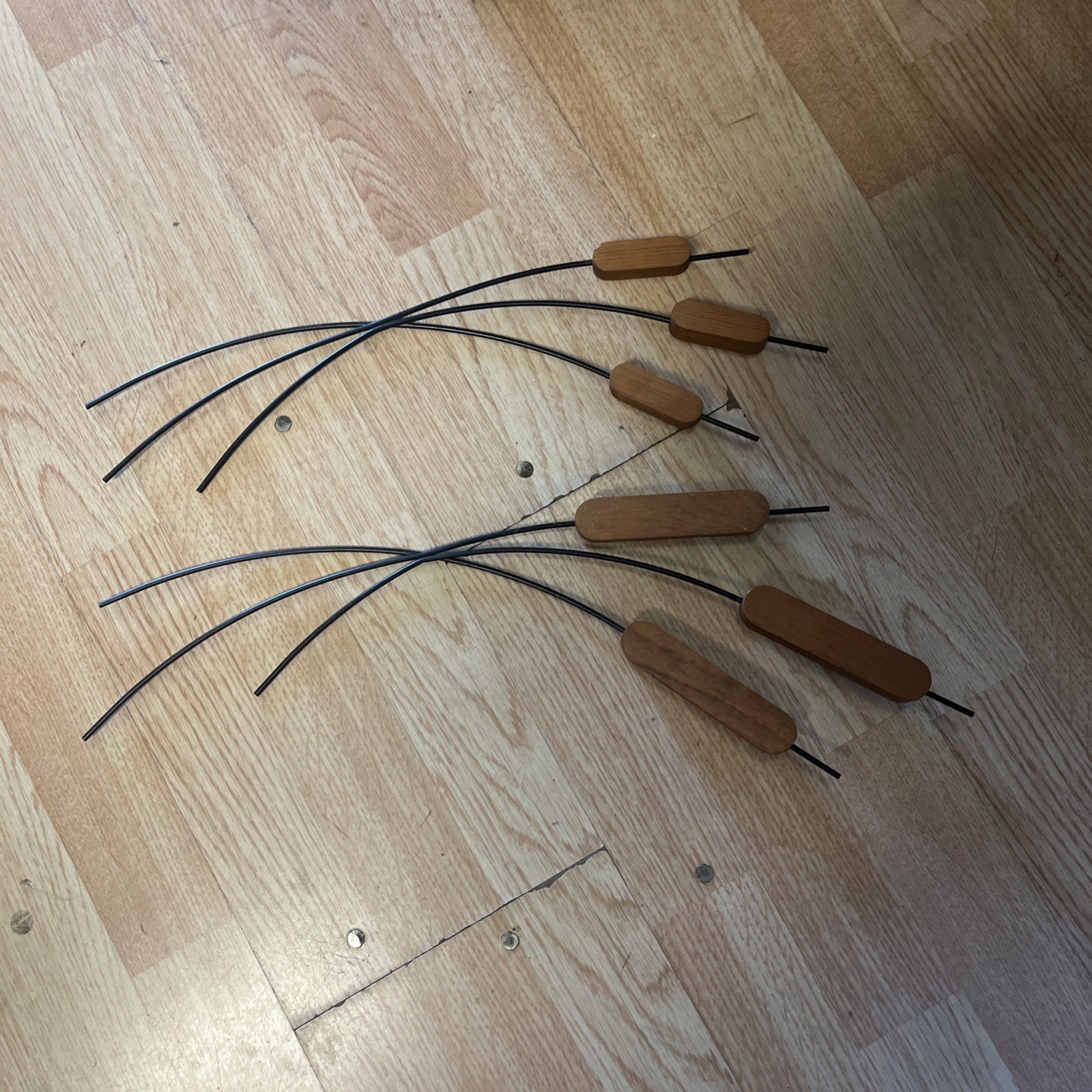 Vintage Cattails Wood & Metal Wall Art Hanging MCM Retro Mod Reeds 2 PC