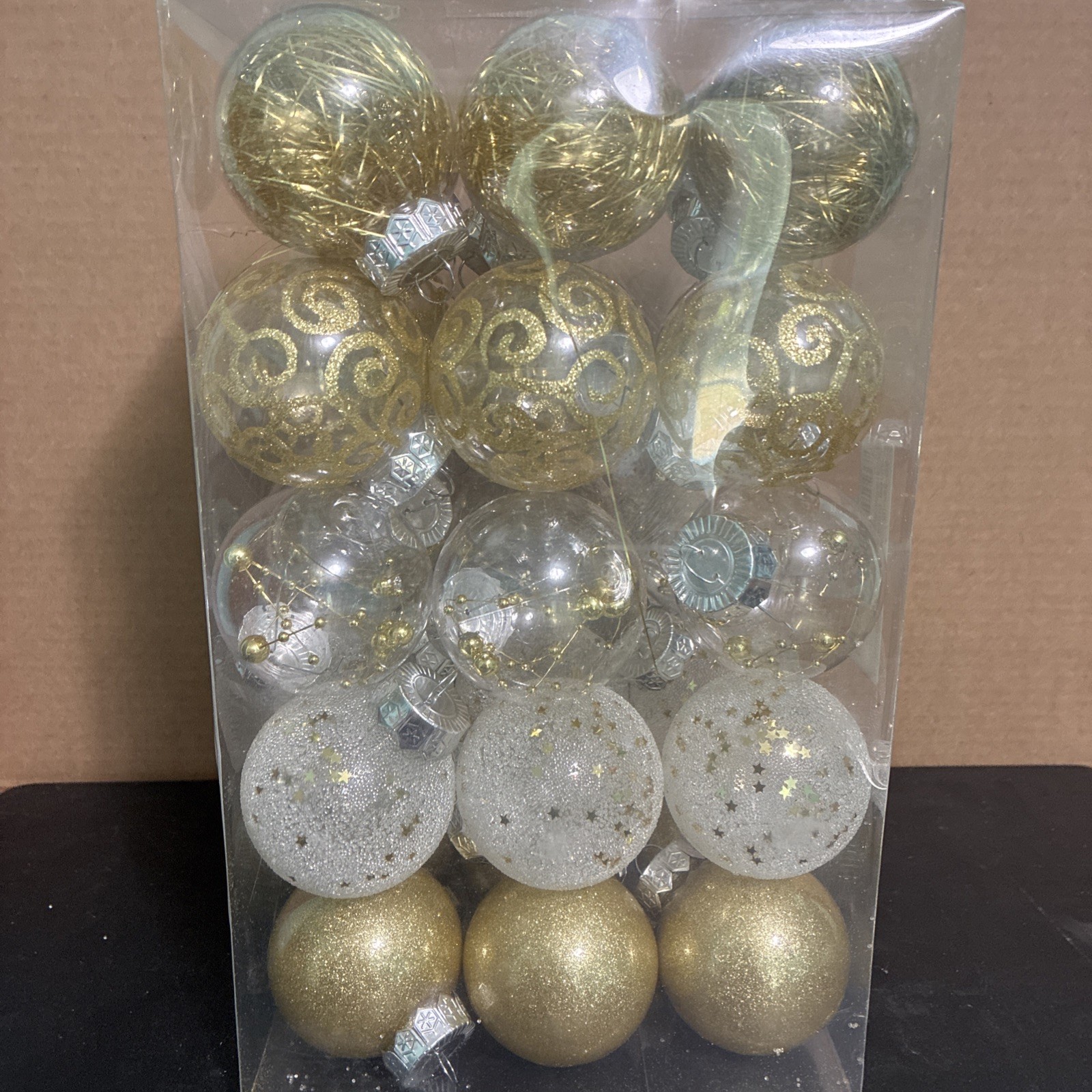 30 Ct. Clear and Gold 2 1/4”Christmas Ball Ornaments