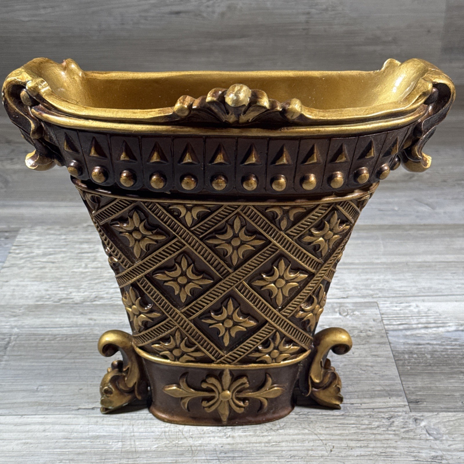 Vintage Gold Wall Pocket Planter Ornate Hollywood Regency Heavy HTF READ