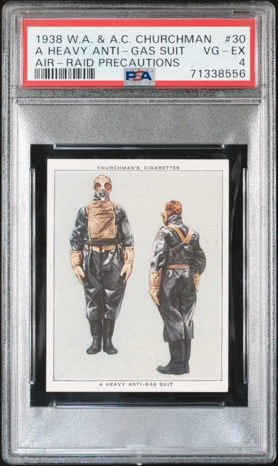 1938 Churchman's AIR RAID PRECAUTIONS #30 A Heavy Anti-Gas Suit - PSA 4 VG-EX 1938 Churchman's AIR RAID PRECAUTIONS #30 A Heavy Anti-Gas Suit - PSA 4 VG-EX