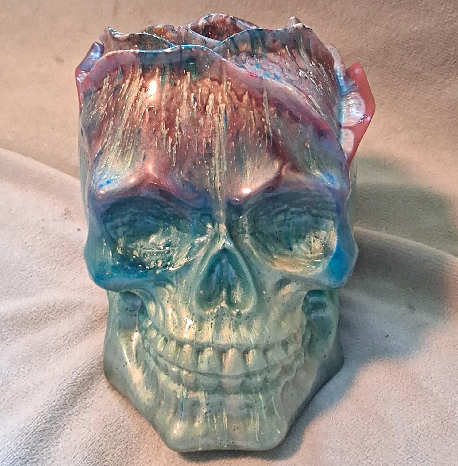 Iridescent Blue Purple Skull Collectible Decorative Figurine