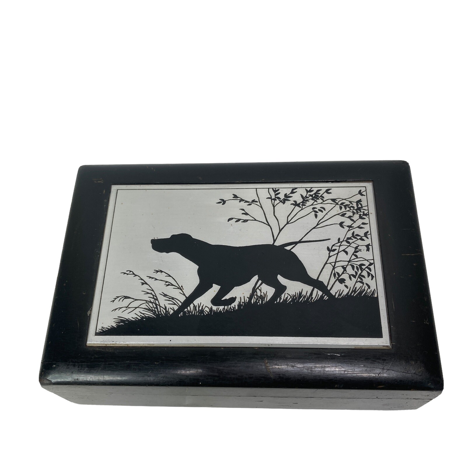 Vintage Pattberg Novelty Corporation NY Wooden Box with Dog Plaque 6.5x4.5x2.25\