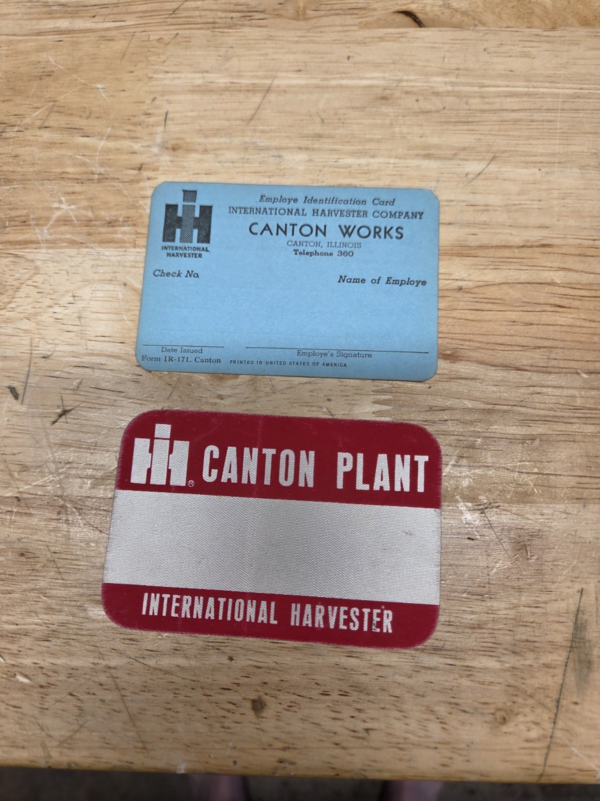 International Harvester Canton Works Visitor Tag & Employees Tag